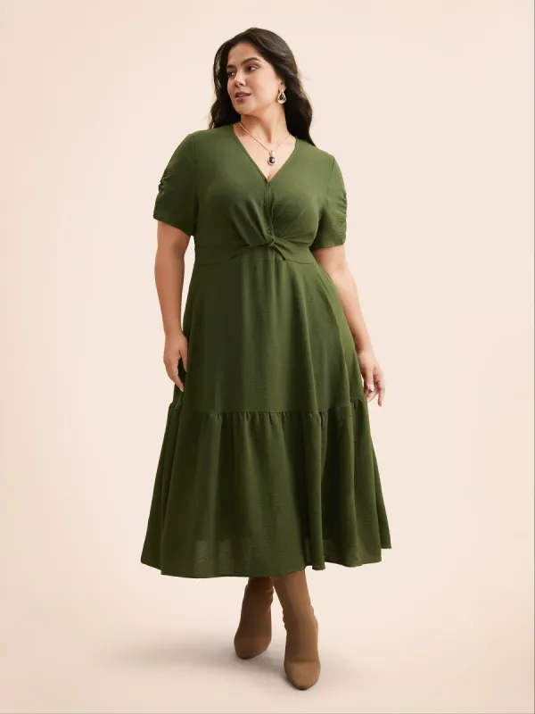 Twist Front Gathered Ruffle Hem Dress sold by Bloomchic