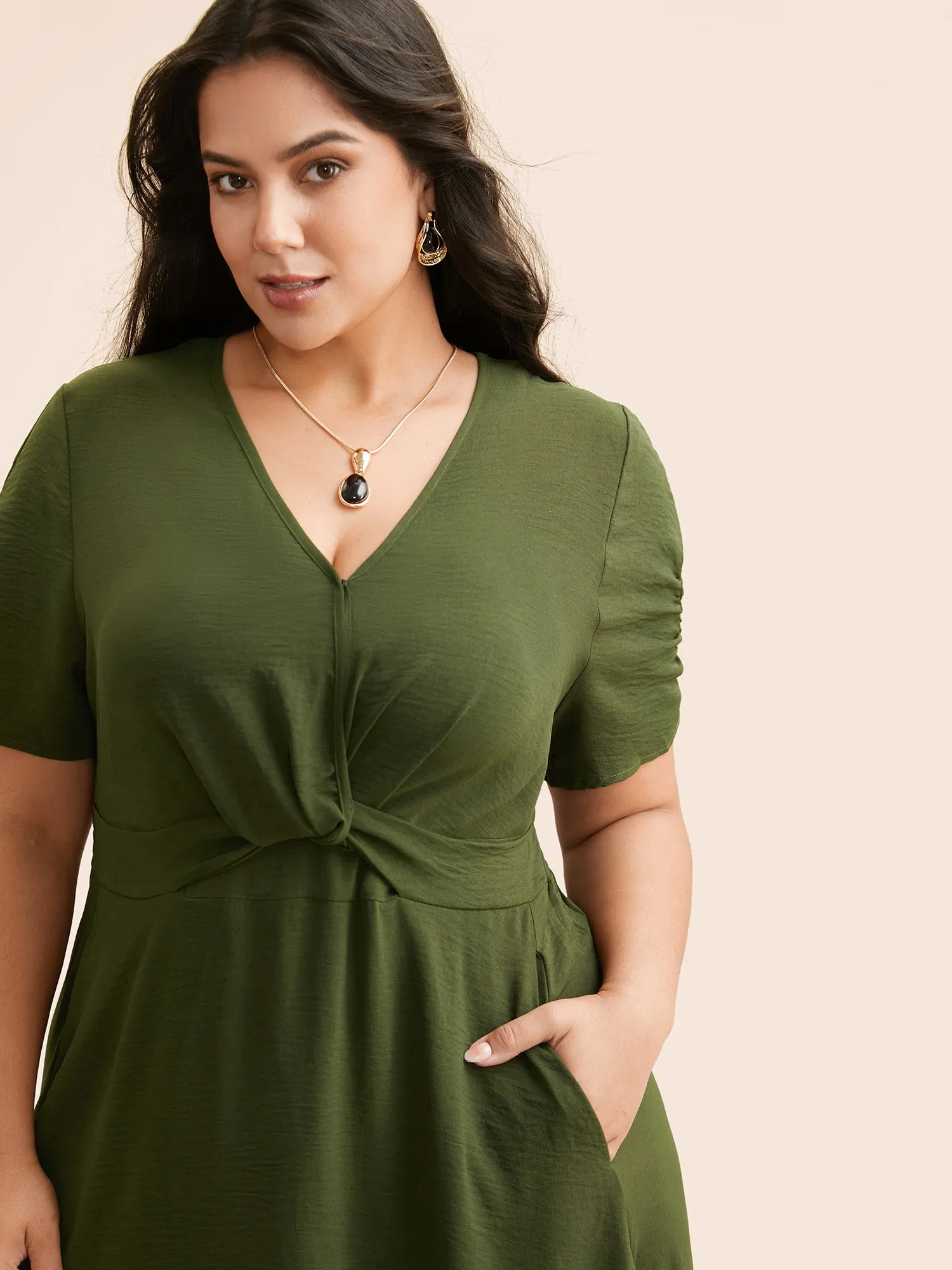 Twist Front Gathered Ruffle Hem Dress sold by Bloomchic product image thumbnail 4