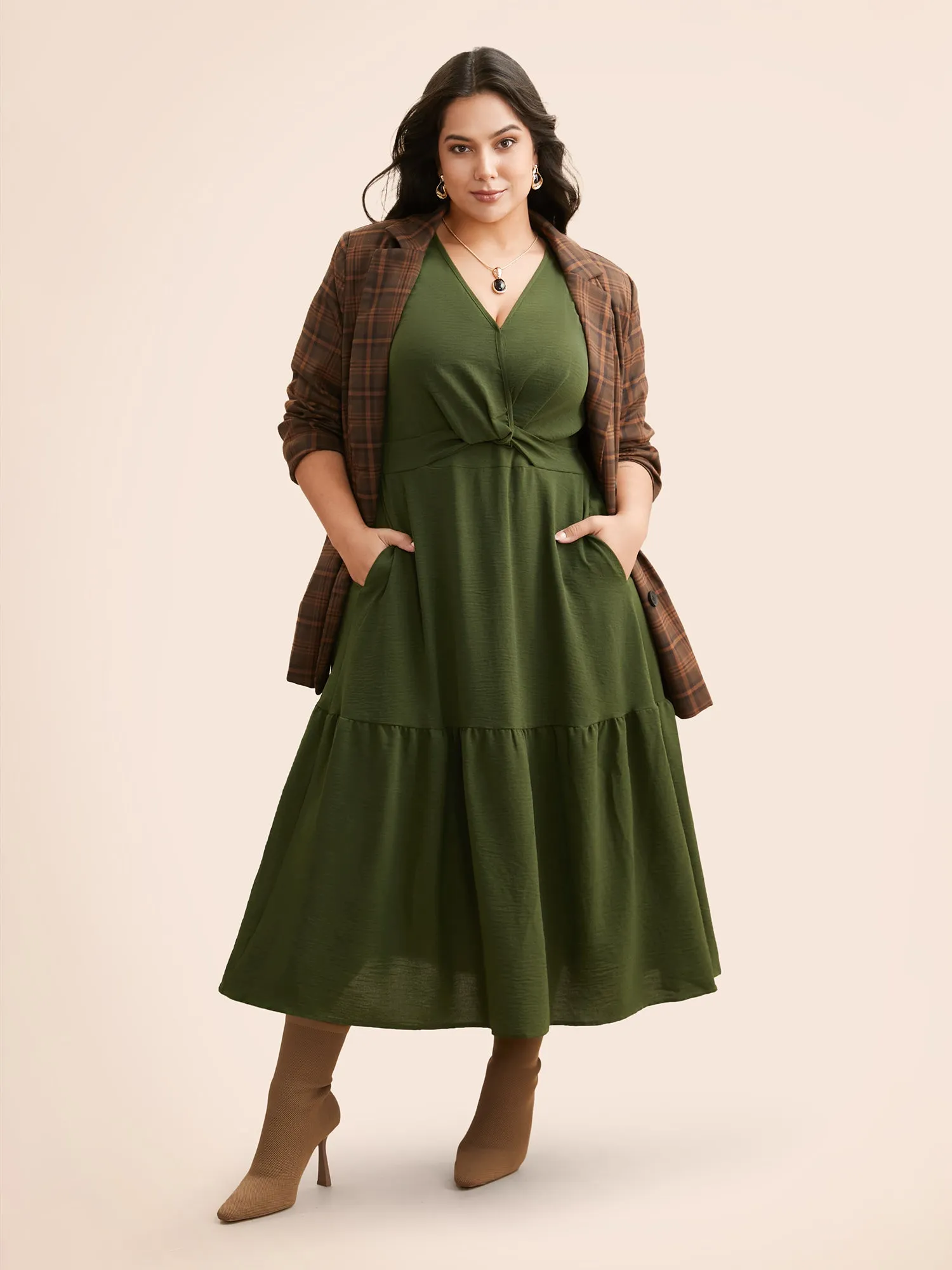 Twist Front Gathered Ruffle Hem Dress sold by Bloomchic product image thumbnail 2