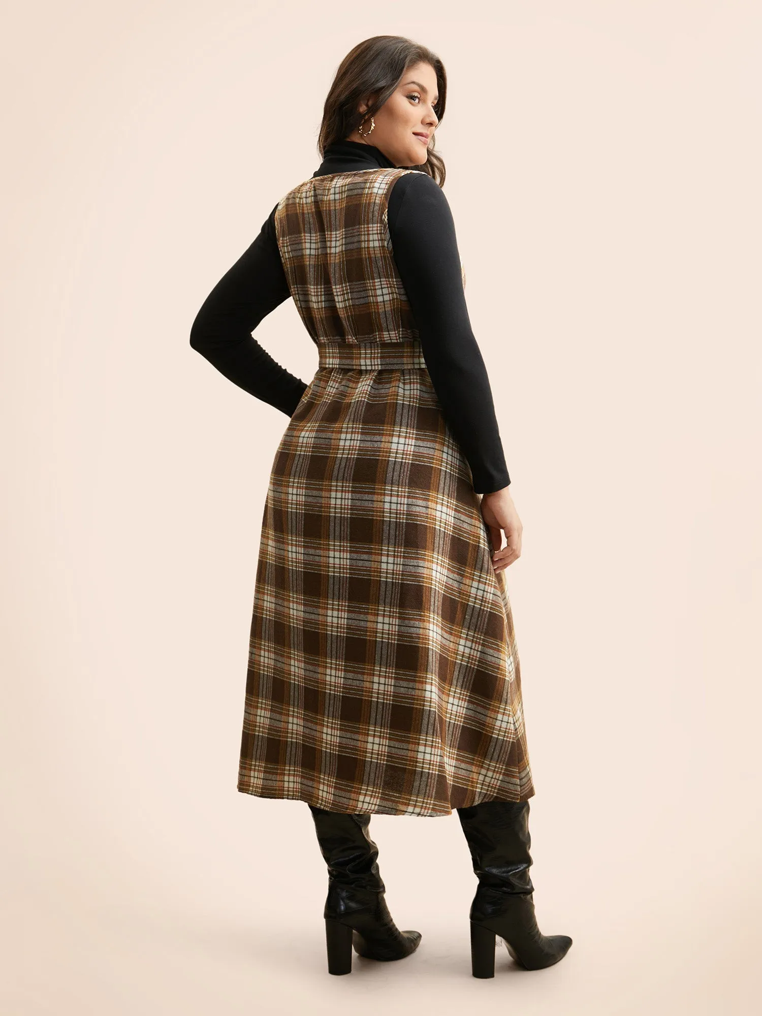 Square Neck Plaid Belted Dress sold by Bloomchic product image thumbnail 2