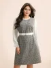 Tweed Patchwork Ruffle Trim Dress sold by Bloomchic