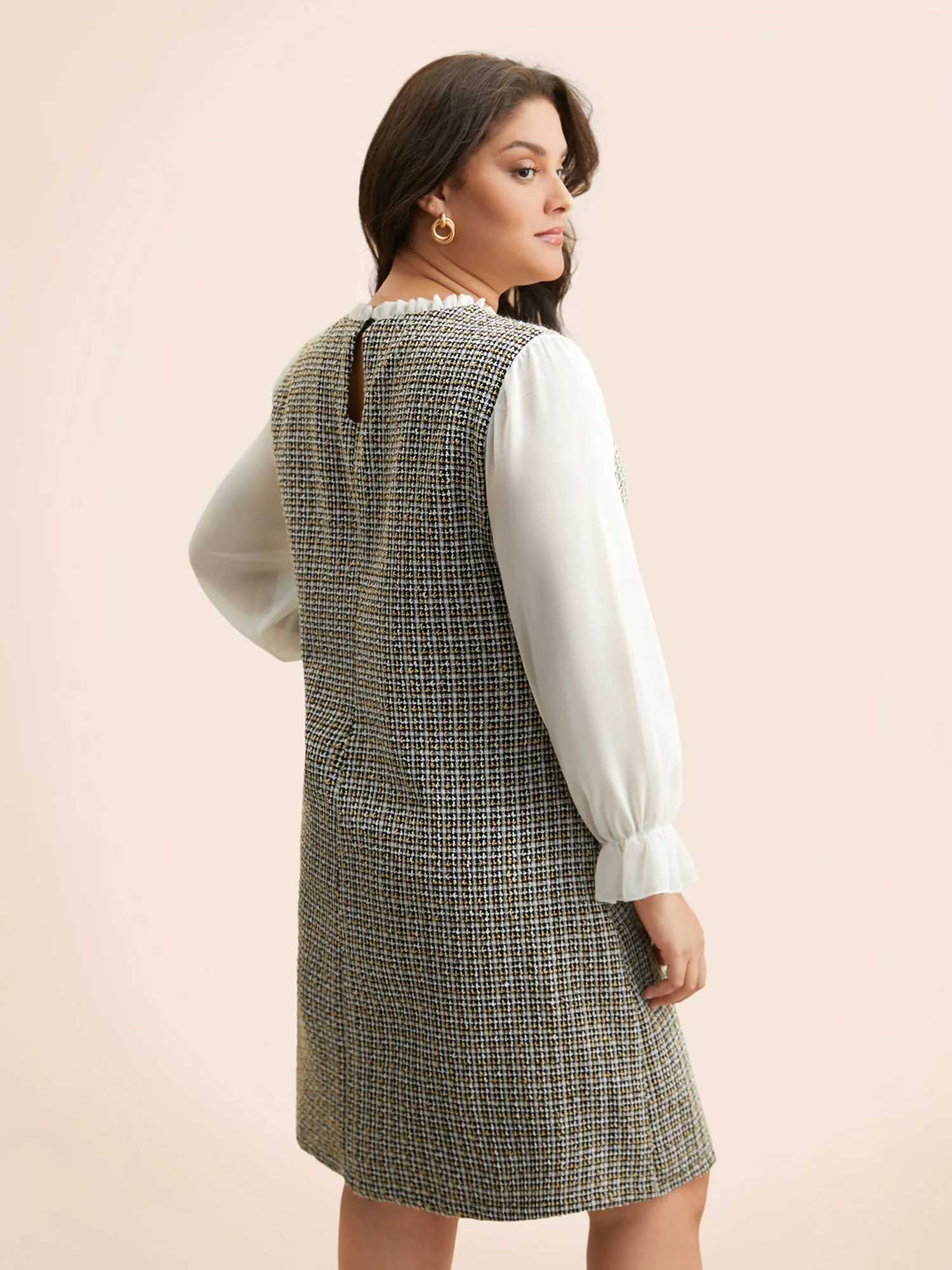 Tweed Patchwork Ruffle Trim Dress sold by Bloomchic product image thumbnail 4