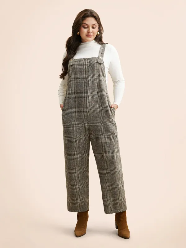Plaid Adjustable Straps Pocket Jumpsuit sold by Bloomchic