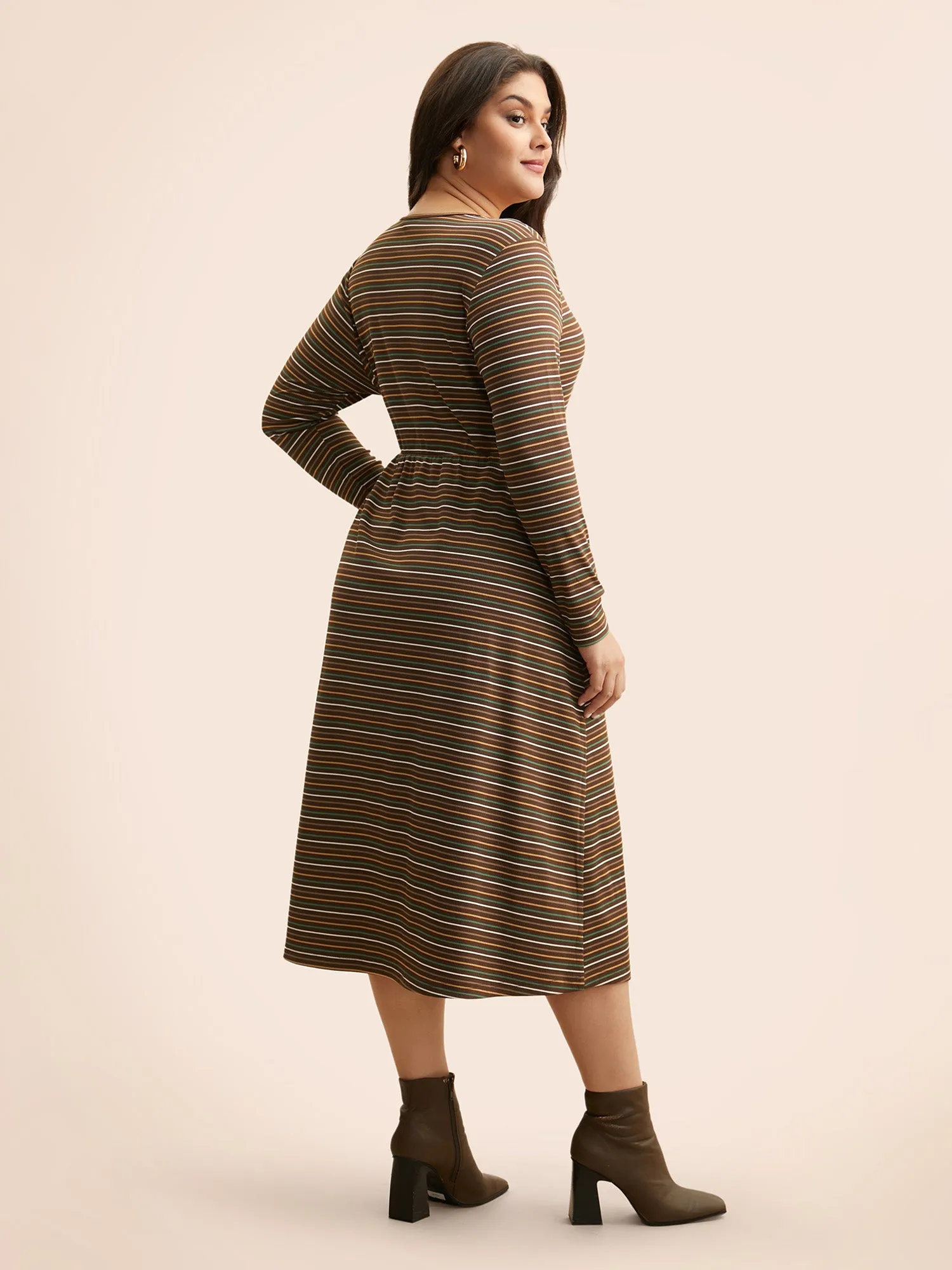 Striped Overlap Collar Midi Dress sold by Bloomchic product image thumbnail 4