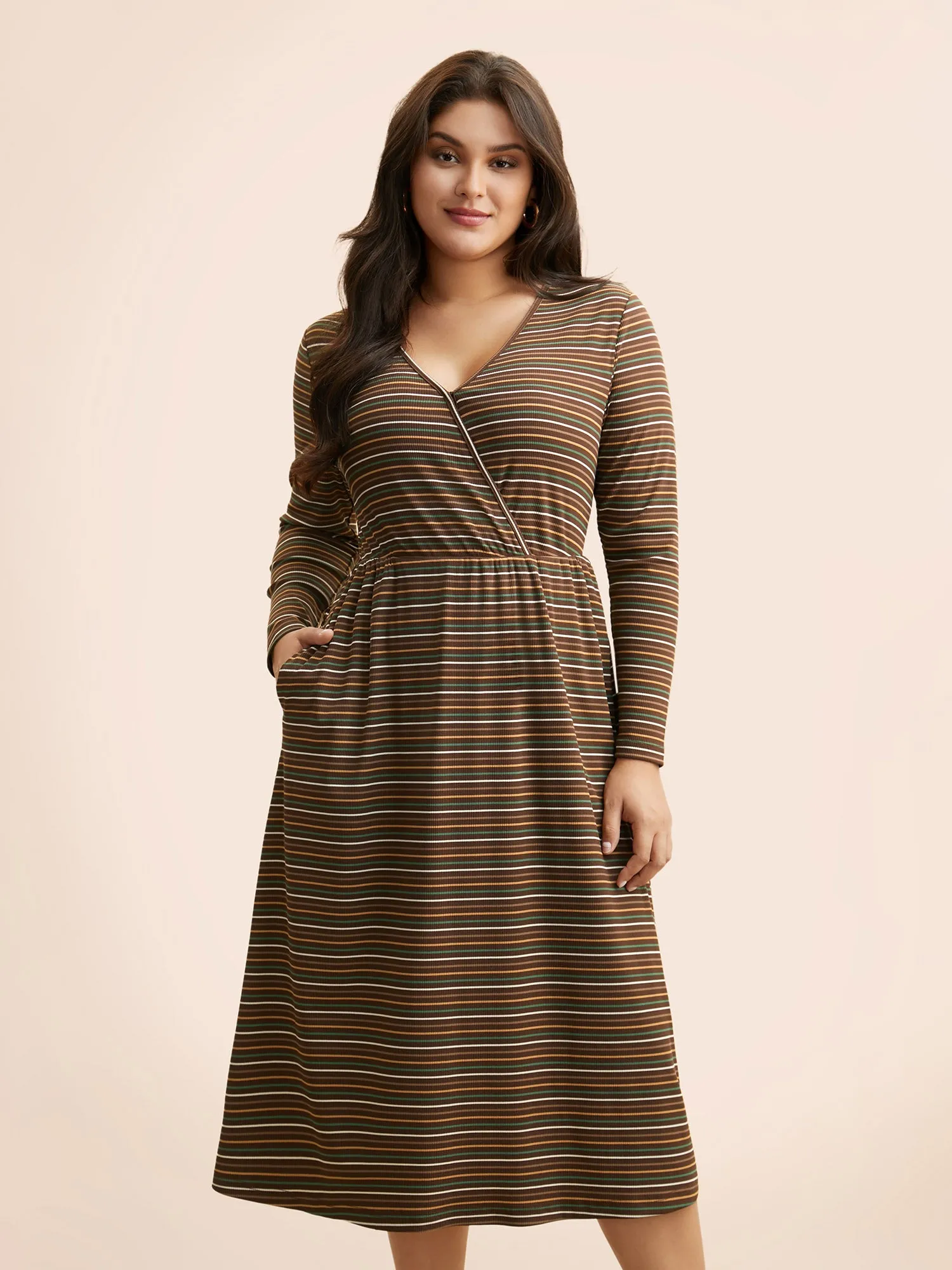 Striped Overlap Collar Midi Dress sold by Bloomchic product image thumbnail 3