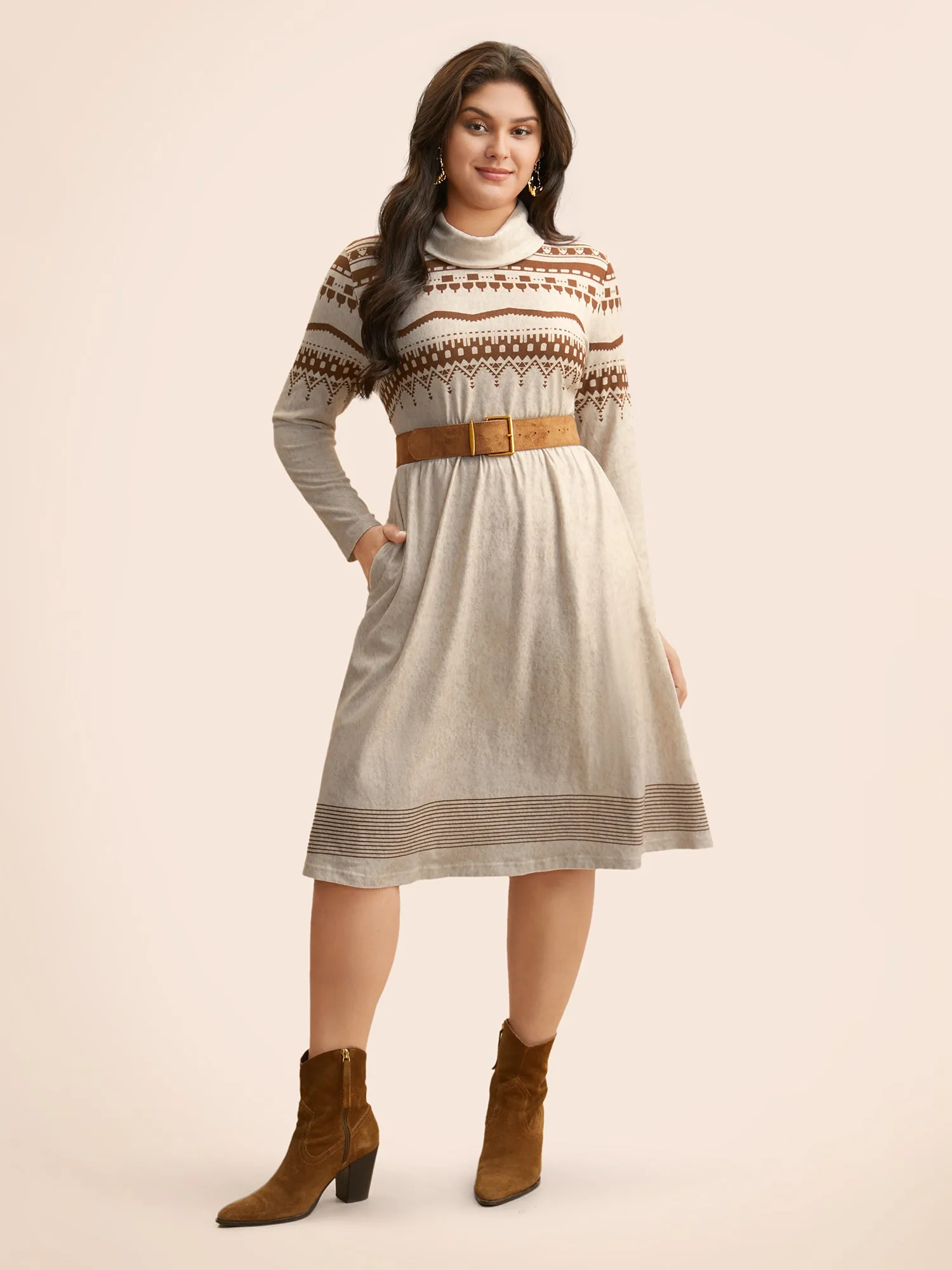 Bandana Print Turtleneck Elastic Waist Dress sold by Bloomchic