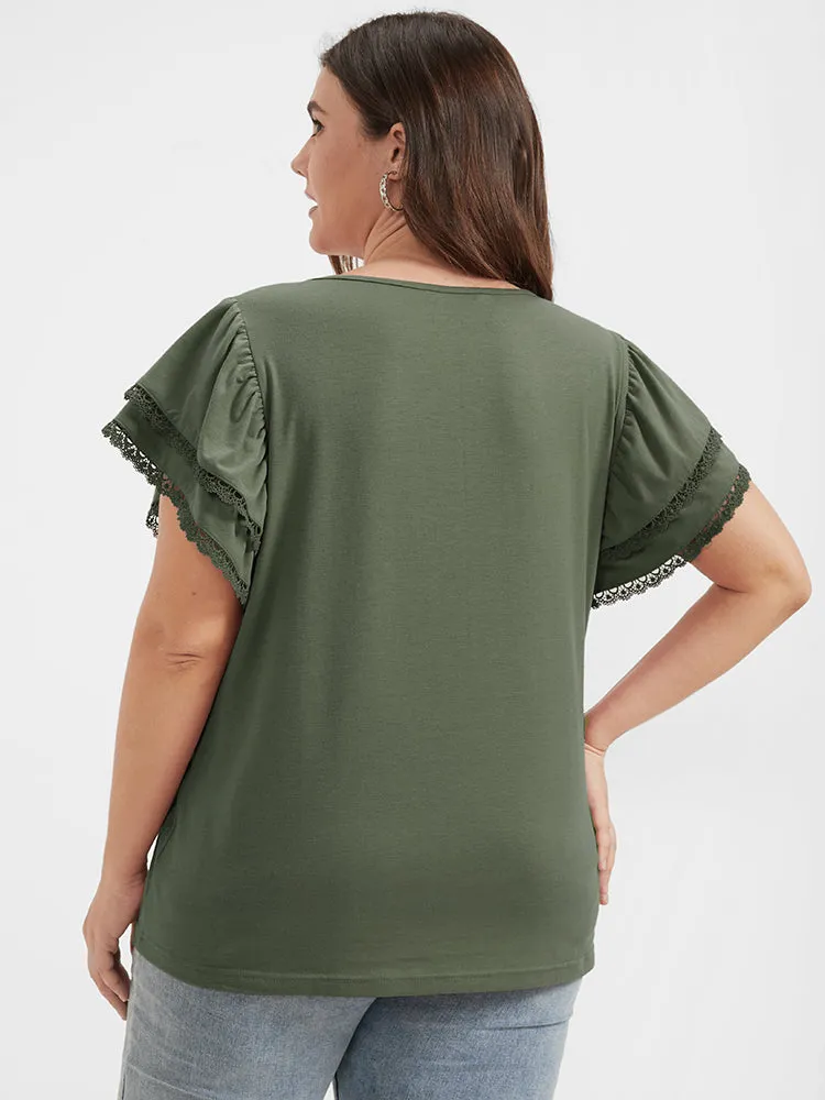 Solid Ruffles Tiered Lace Patchwork Round Neck T-shirt sold by Bloomchic product image thumbnail 5