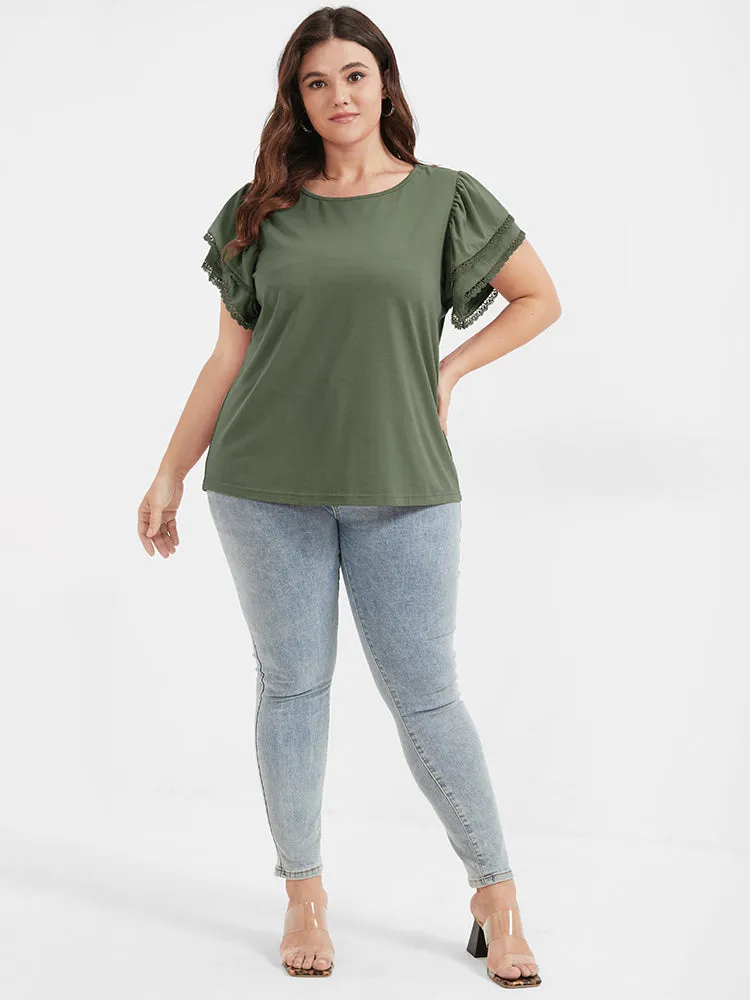 Solid Ruffles Tiered Lace Patchwork Round Neck T-shirt sold by Bloomchic product image thumbnail 2