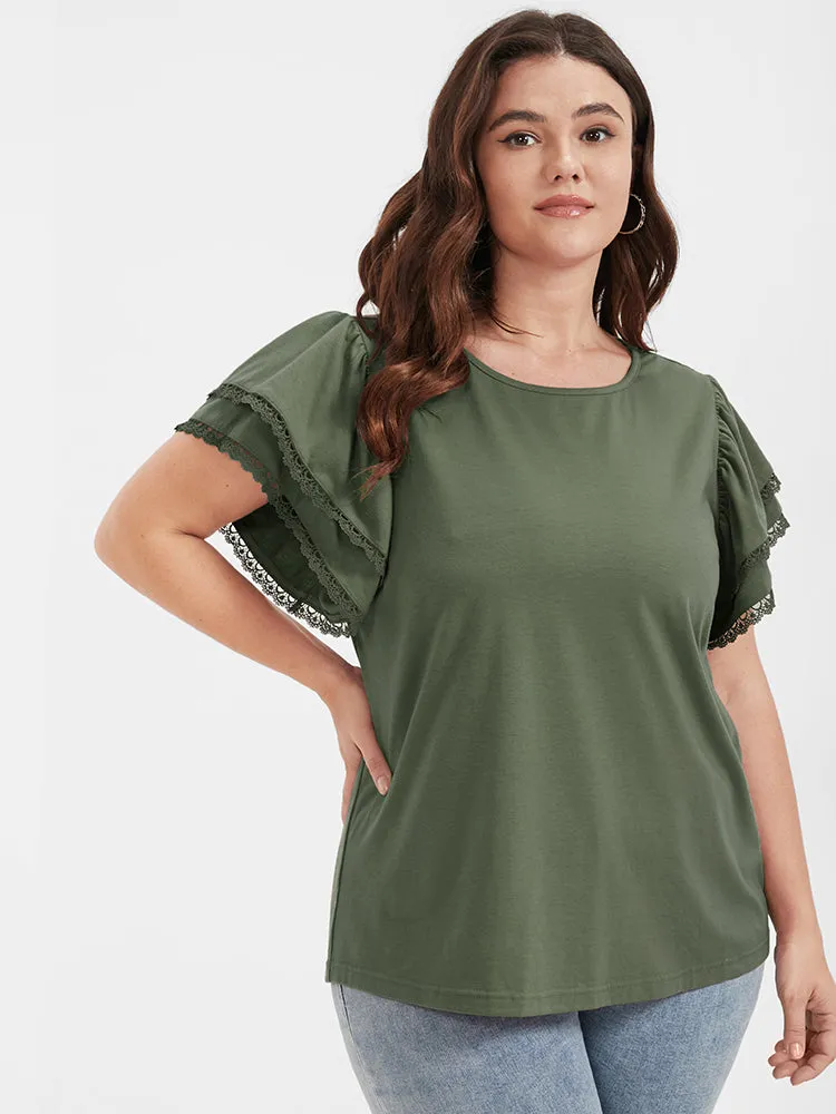Solid Ruffles Tiered Lace Patchwork Round Neck T-shirt sold by Bloomchic product image thumbnail 3