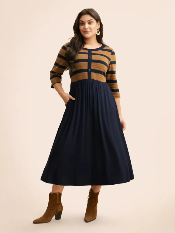 Striped Contrast Elastic Waist Dress sold by Bloomchic