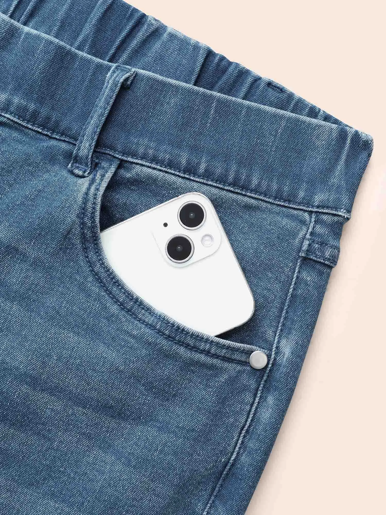 Medium Wash Elastic Waist Straight Leg Jeans sold by Bloomchic product image thumbnail 5