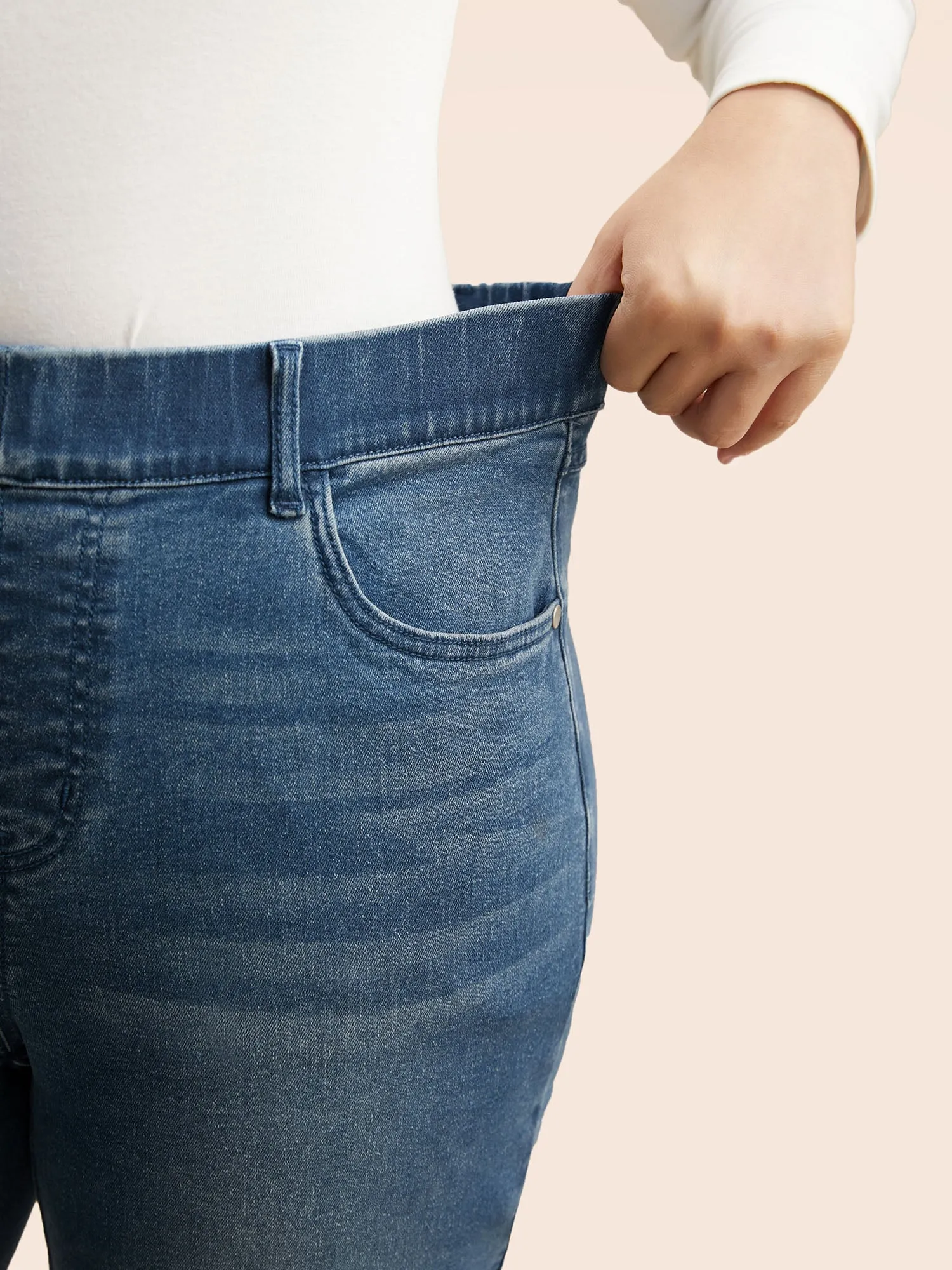 Medium Wash Elastic Waist Straight Leg Jeans sold by Bloomchic product image thumbnail 4