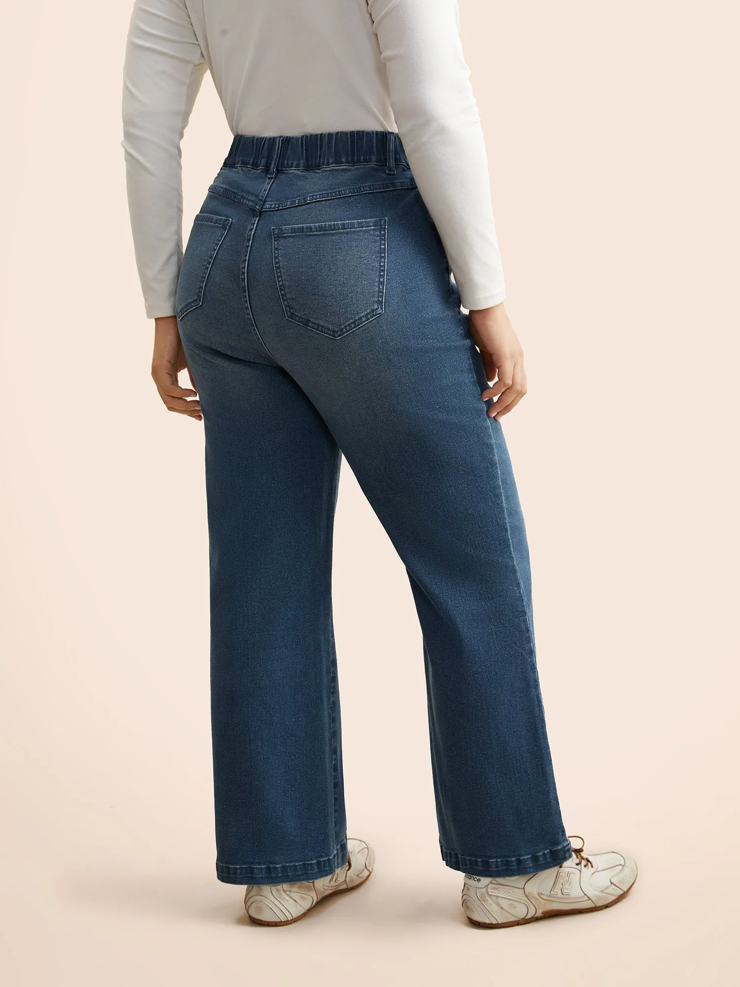 Medium Wash Elastic Waist Straight Leg Jeans sold by Bloomchic product image thumbnail 2