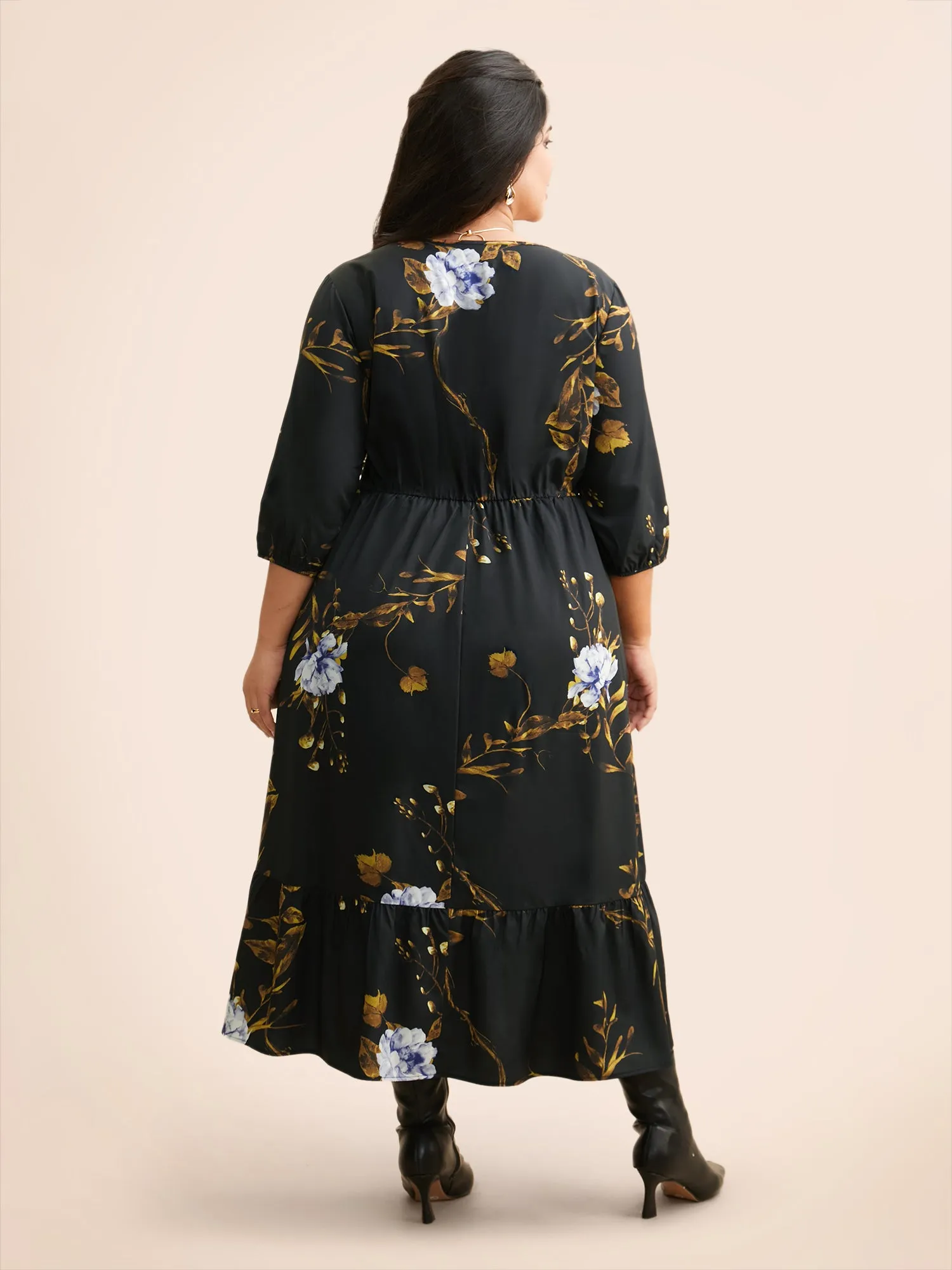 Floral Print V Neck Lantern Sleeve Dress sold by Bloomchic product image thumbnail 4
