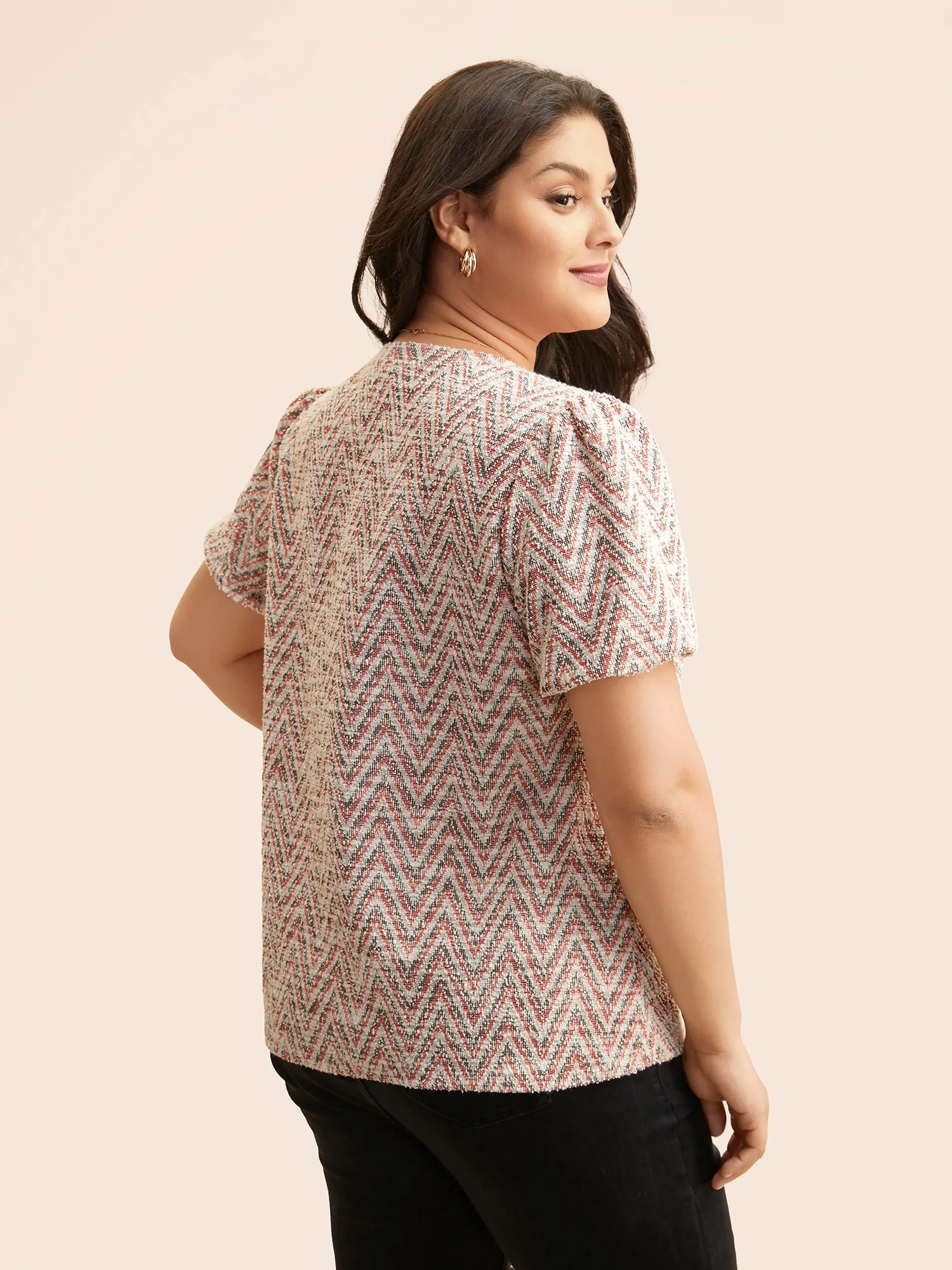 Textured Round Neck Lantern Sleeve T-shirt sold by Bloomchic product image thumbnail 3