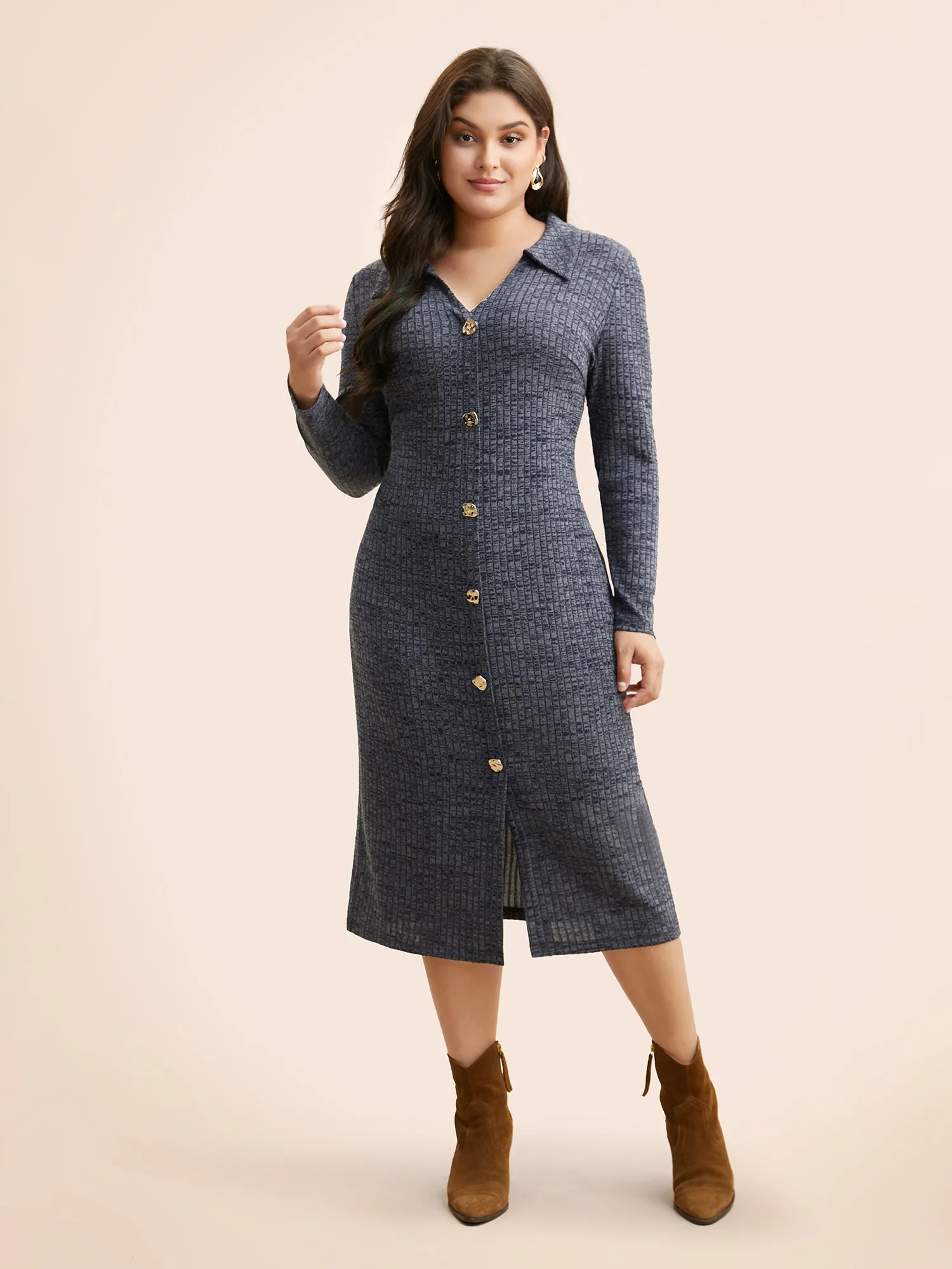 Textured Buckle Detail Split Hem Dress sold by Bloomchic product image thumbnail 2