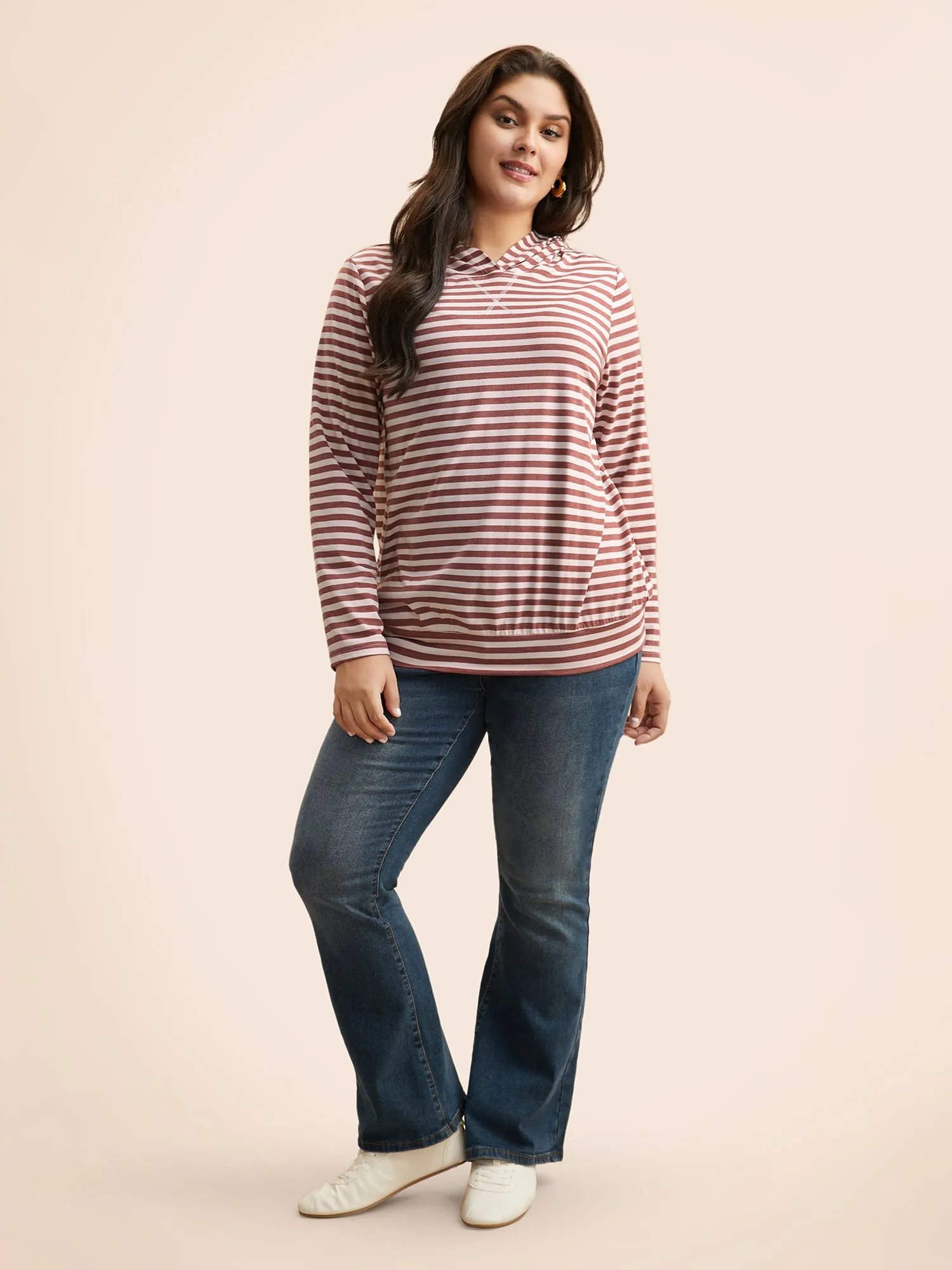 Contrast Striped Hooded Stitch T-shirt sold by Bloomchic product image thumbnail 3