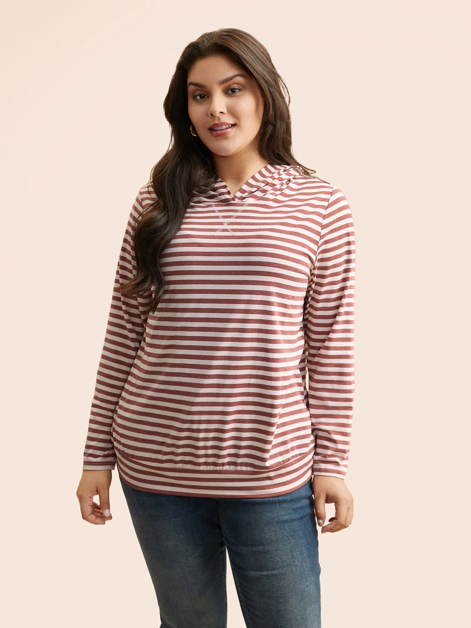 Contrast Striped Hooded Stitch T-shirt sold by Bloomchic product image thumbnail 2