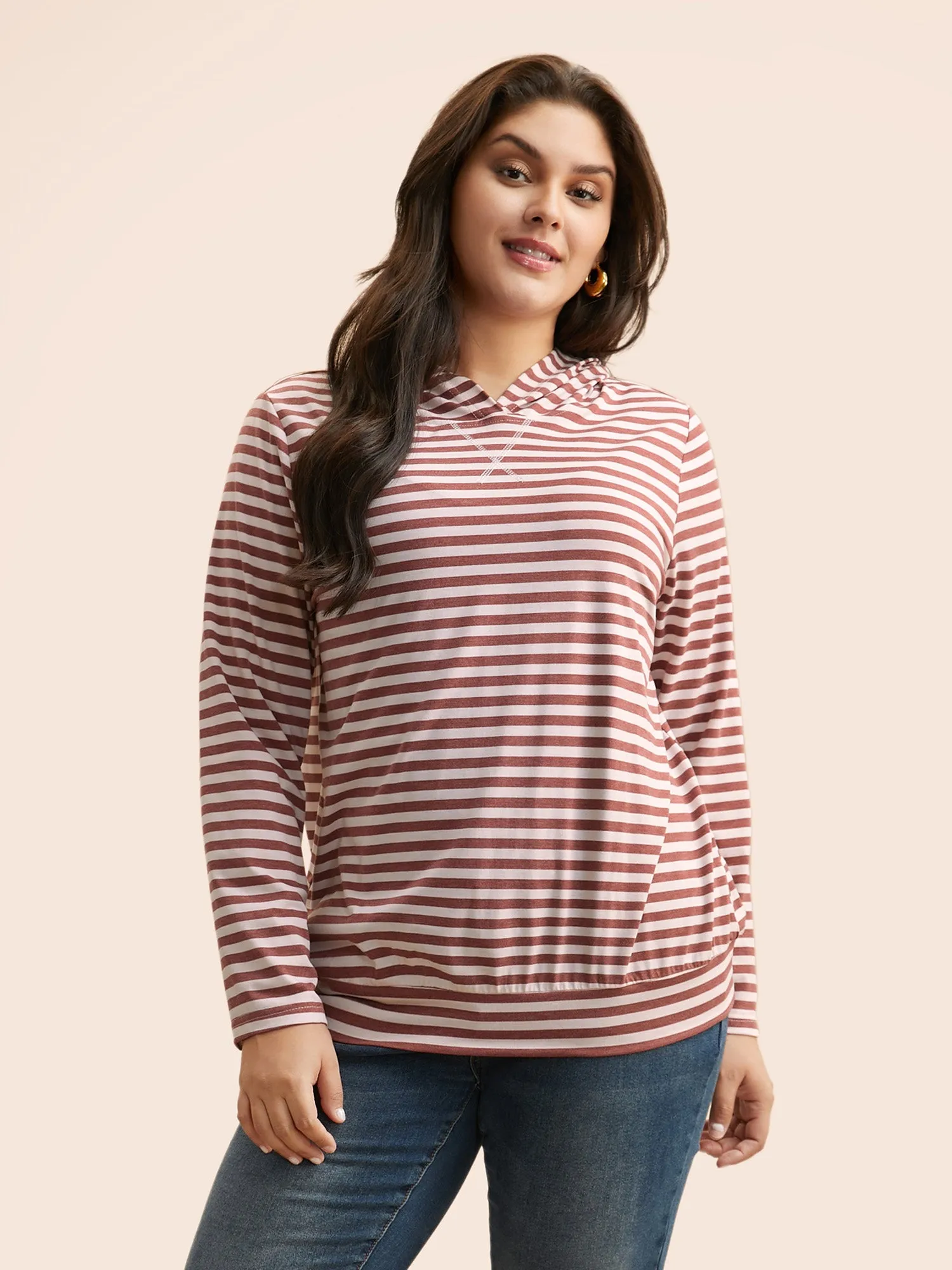 Contrast Striped Hooded Stitch T-shirt sold by Bloomchic