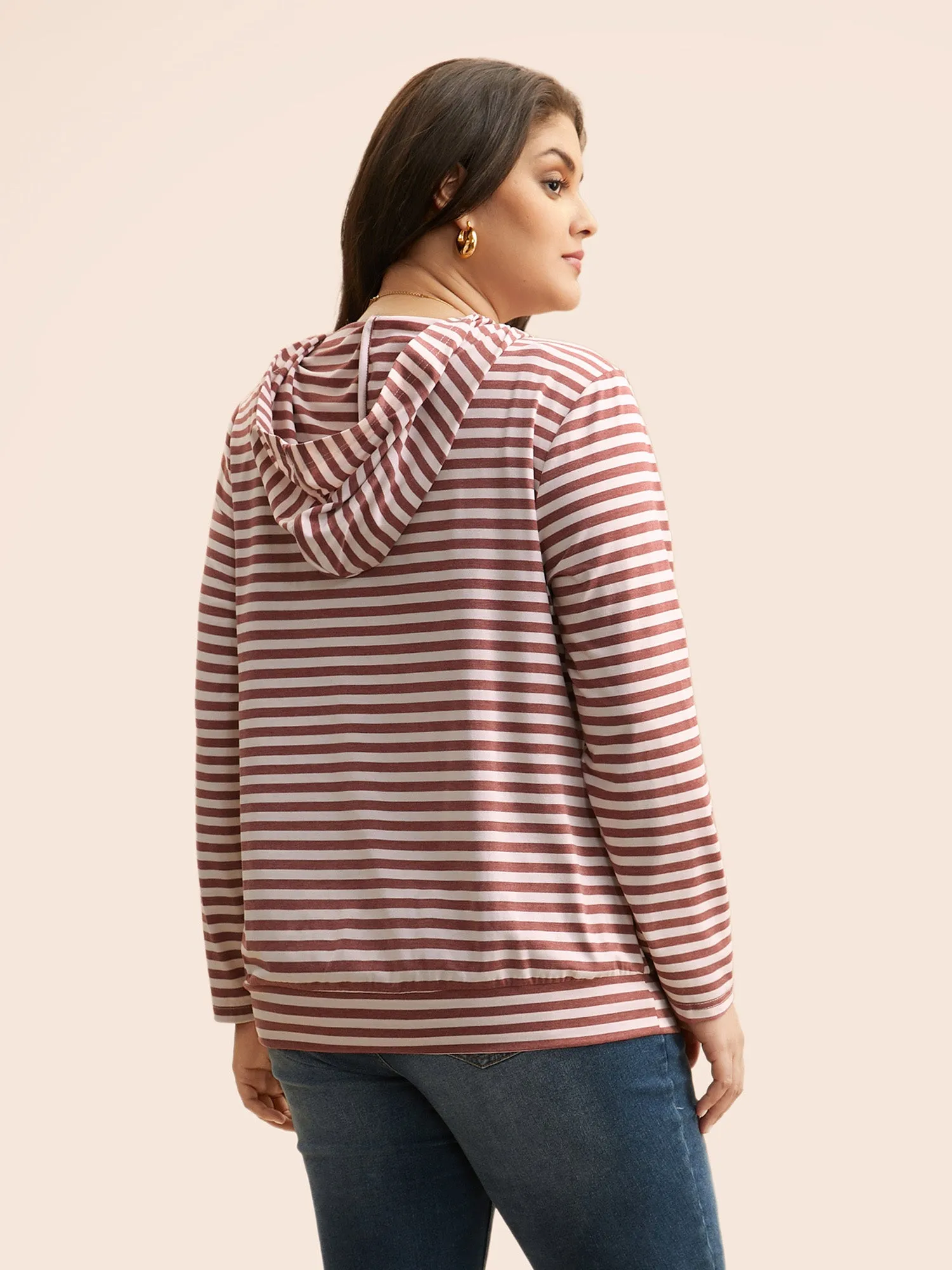 Contrast Striped Hooded Stitch T-shirt sold by Bloomchic product image thumbnail 5