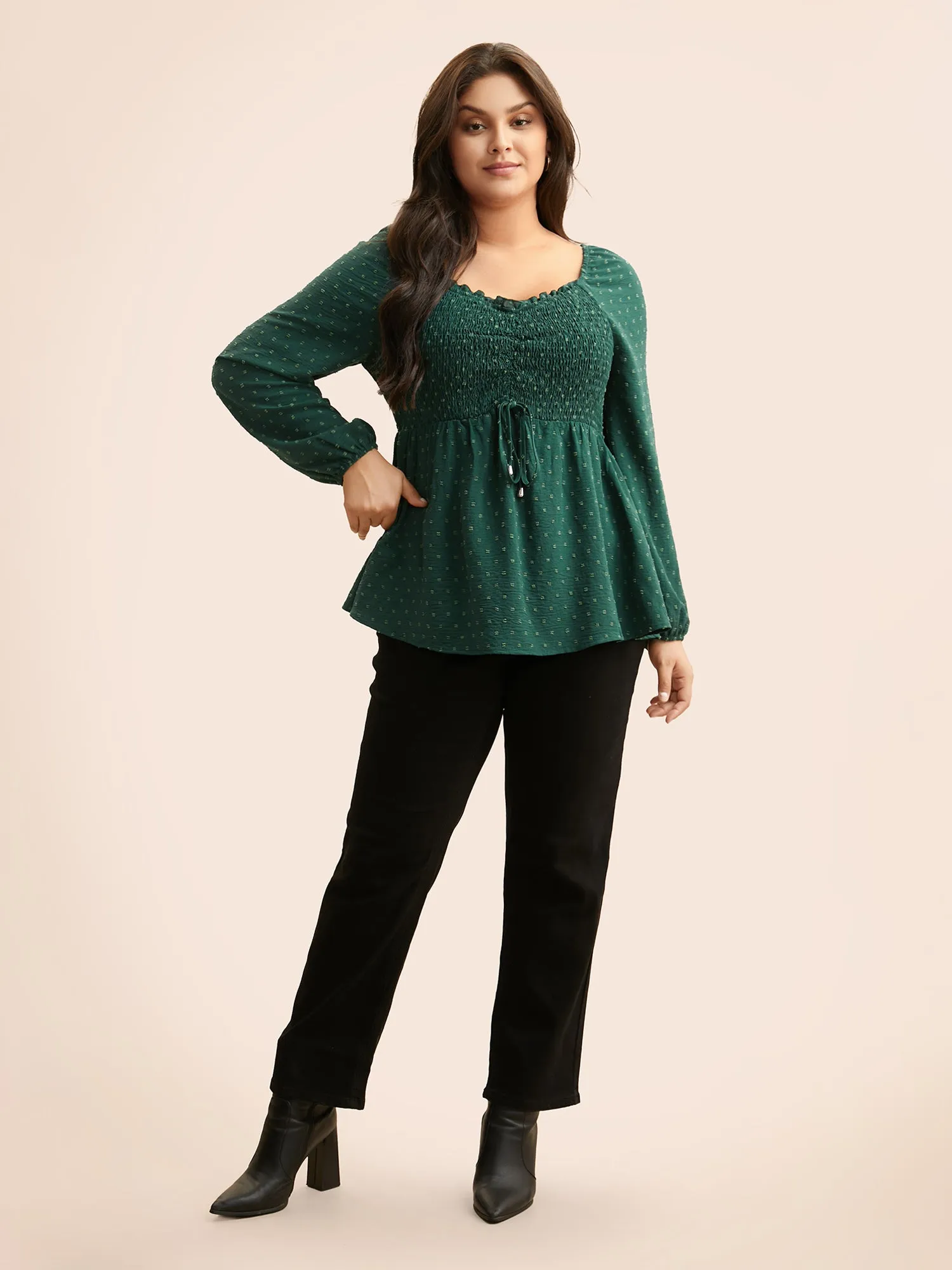 Plain Textured Frill Trim Shirred Blouse sold by Bloomchic product image thumbnail 2