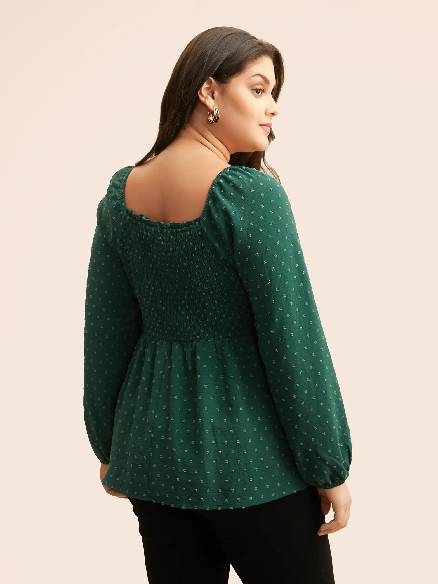 Plain Textured Frill Trim Shirred Blouse sold by Bloomchic product image thumbnail 4