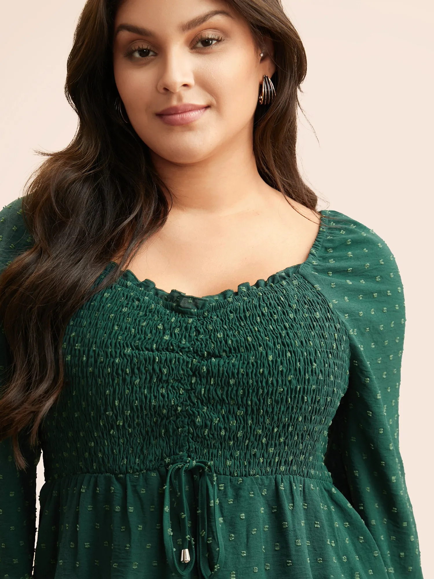 Plain Textured Frill Trim Shirred Blouse sold by Bloomchic product image thumbnail 3