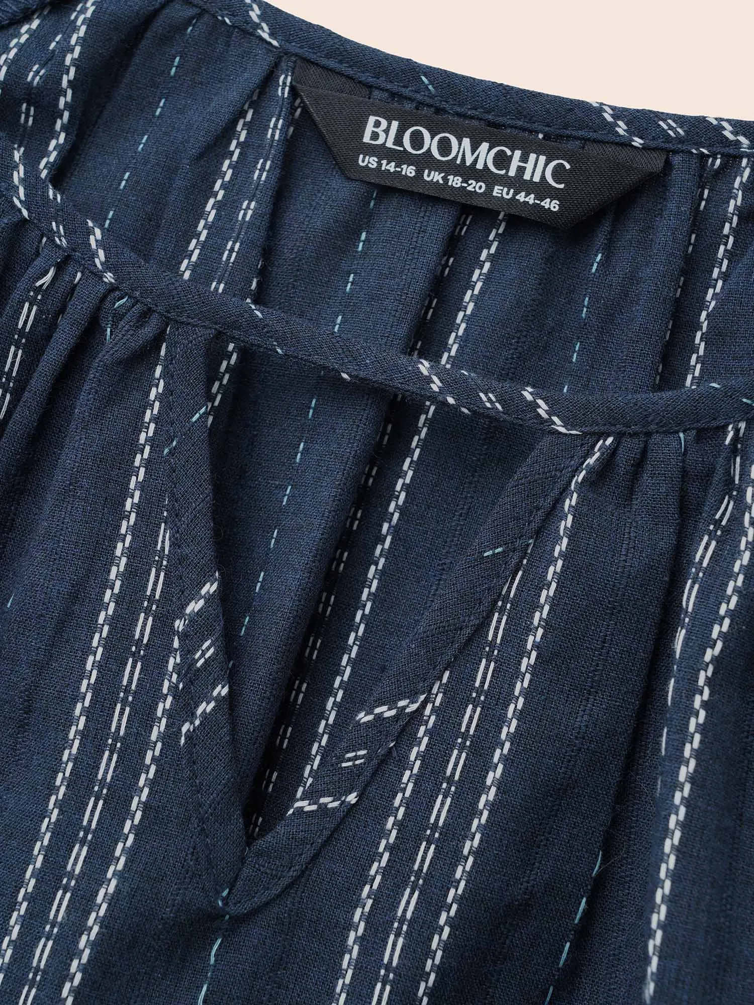 Striped Keyhole Lantern Sleeve Blouse sold by Bloomchic product image thumbnail 5