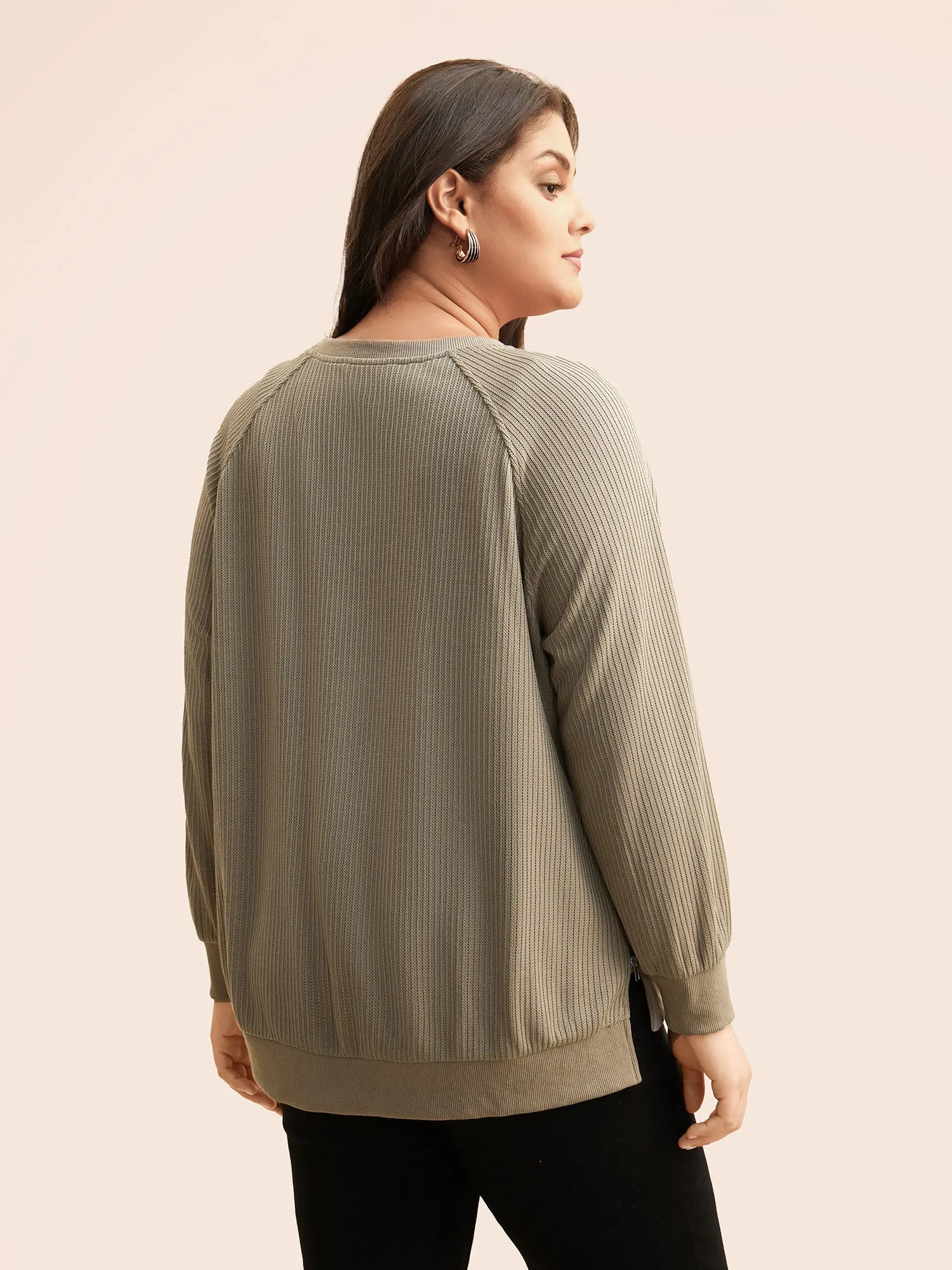 Crew Neck Zipper Detail Raglan Sleeve Sweatshirt sold by Bloomchic product image thumbnail 3