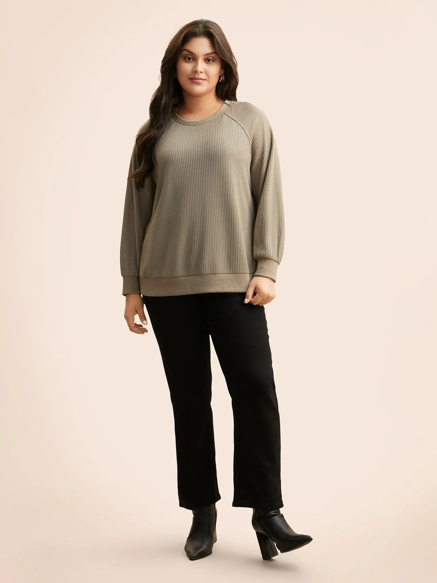 Crew Neck Zipper Detail Raglan Sleeve Sweatshirt sold by Bloomchic product image thumbnail 4