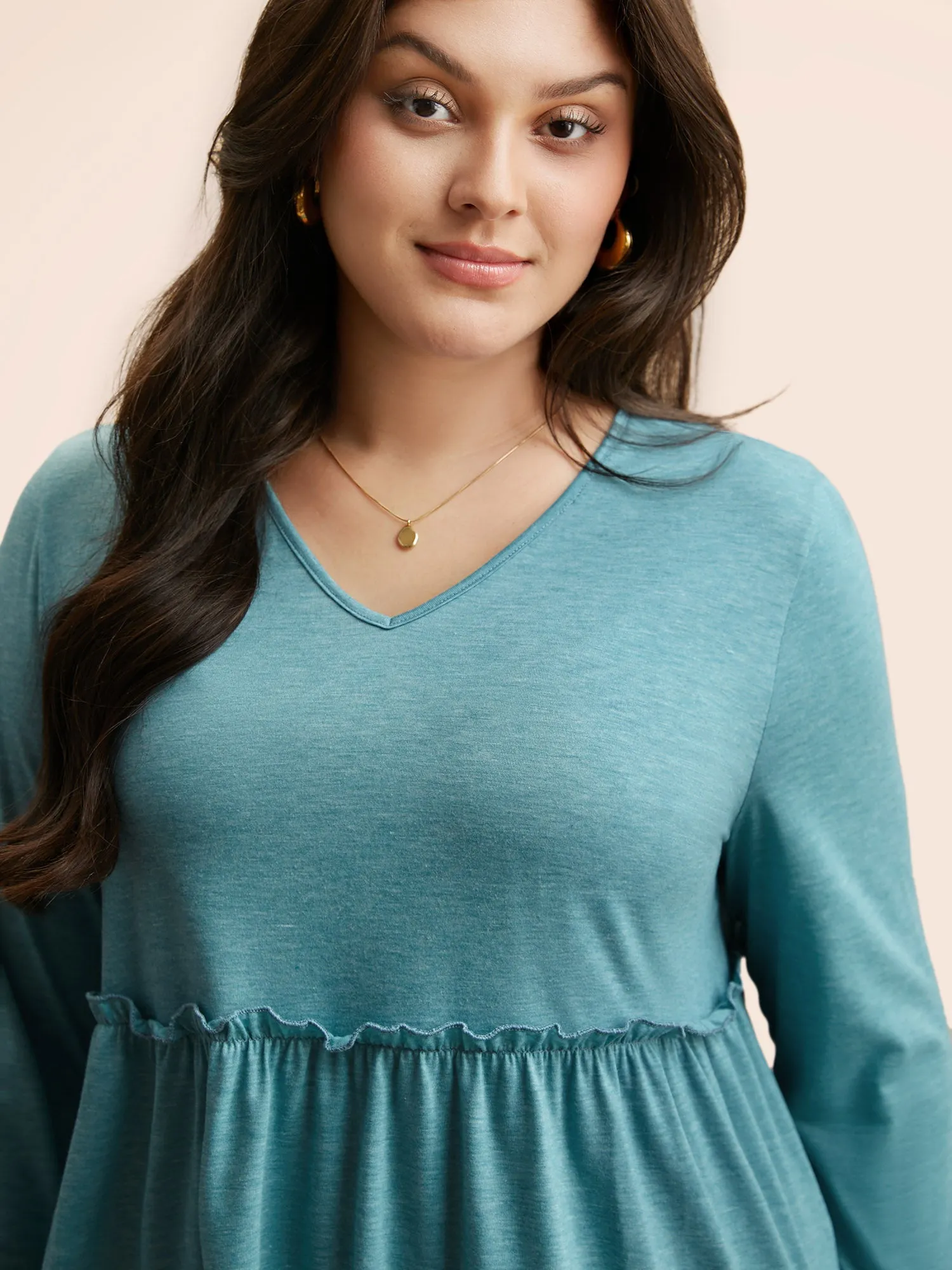 Solid Frill Trim Ruffle Layered Hem T-shirt sold by Bloomchic product image thumbnail 4