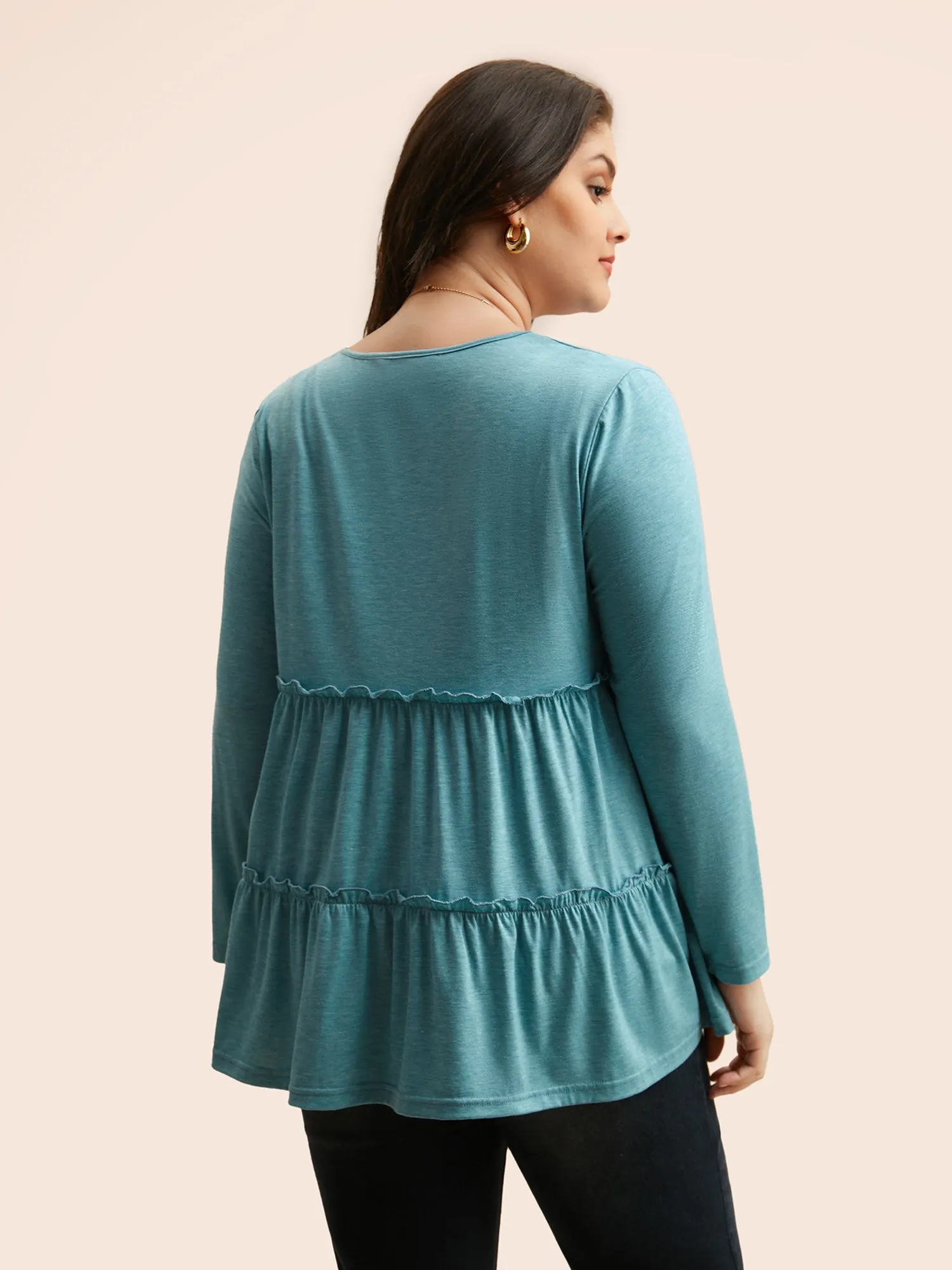 Solid Frill Trim Ruffle Layered Hem T-shirt sold by Bloomchic product image thumbnail 2