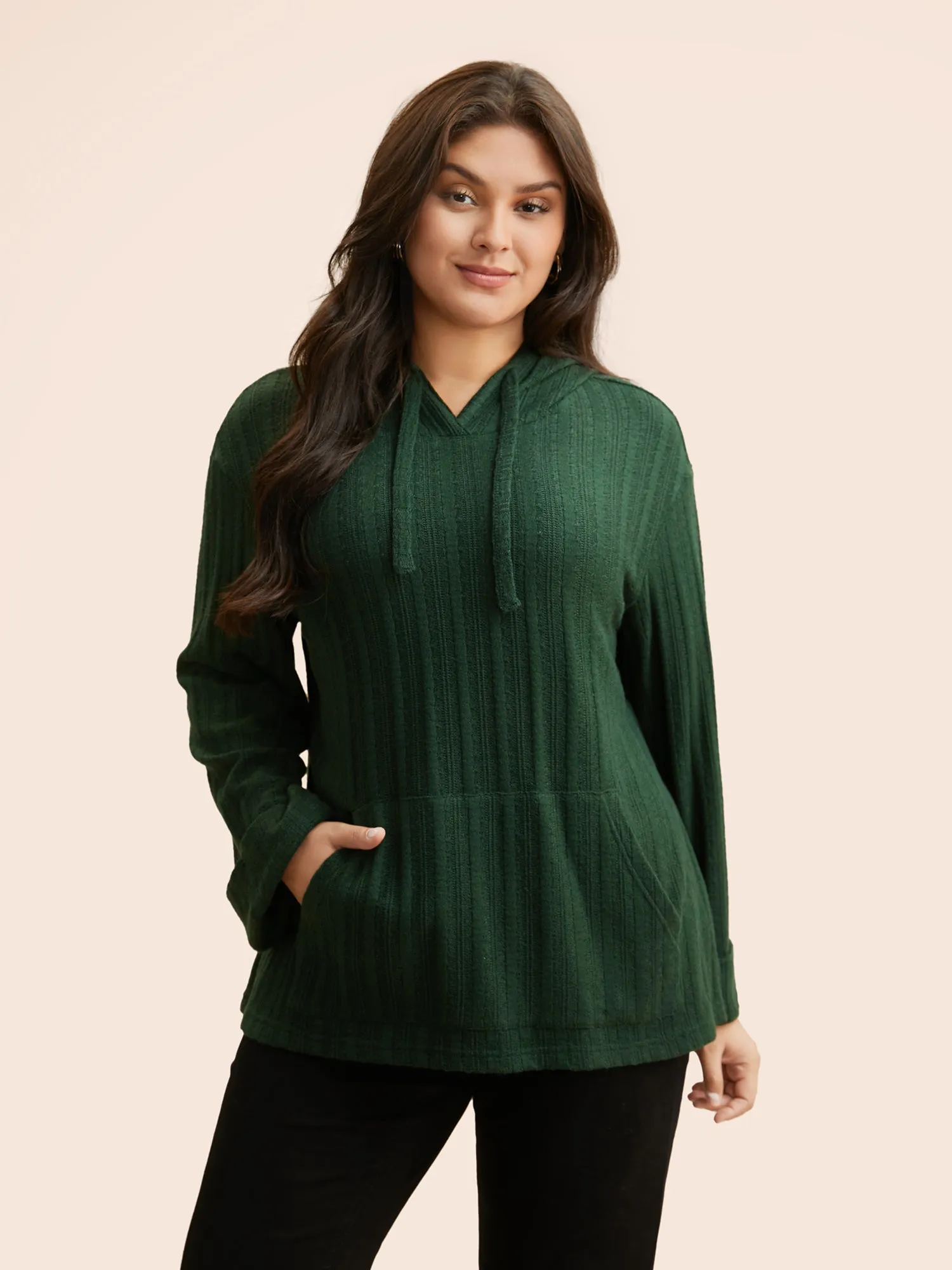 Supersoft Essentials Textured Hooded Roll Sleeve Sweatshirt sold by Bloomchic