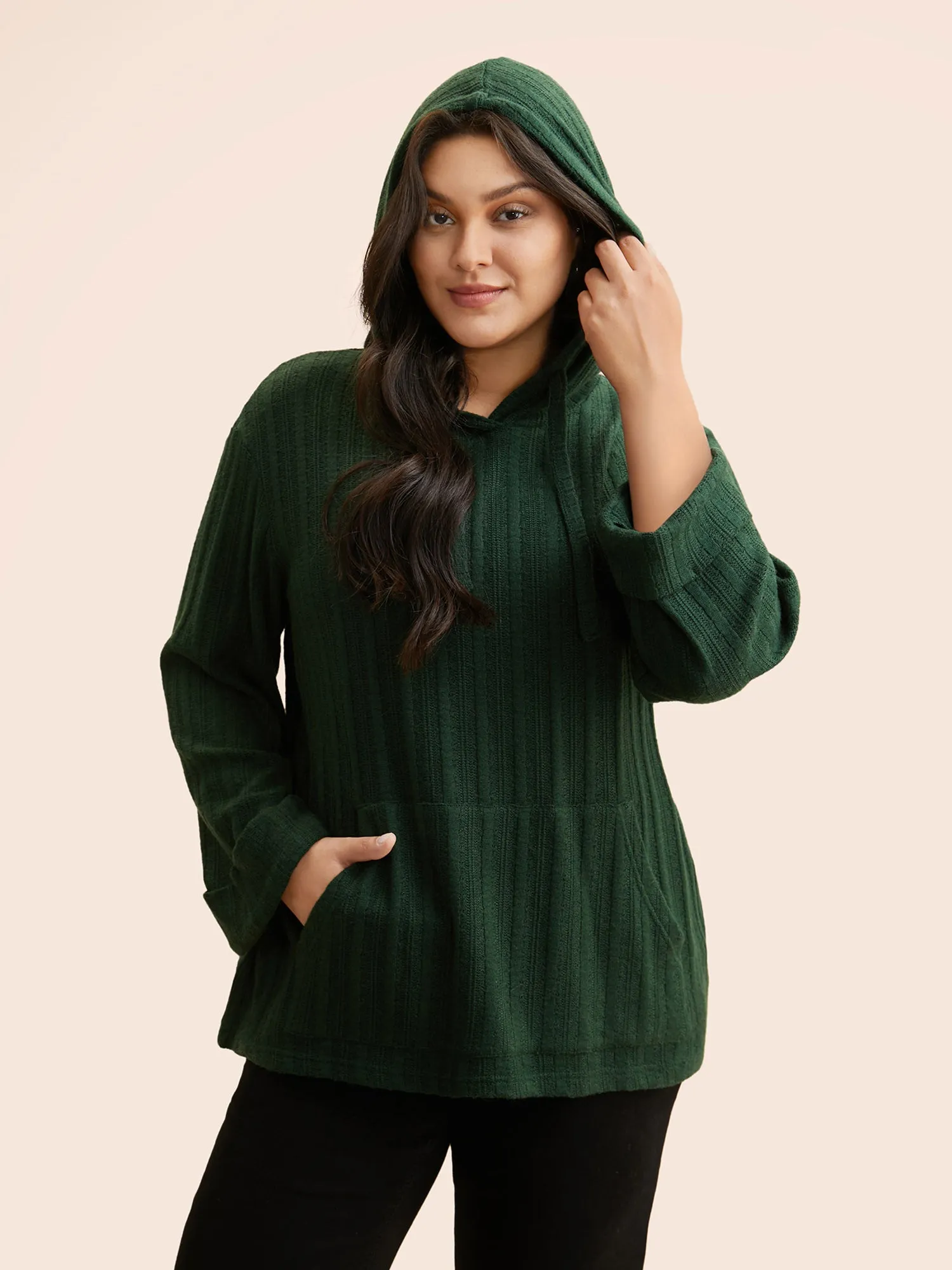 Supersoft Essentials Textured Hooded Roll Sleeve Sweatshirt sold by Bloomchic product image thumbnail 4