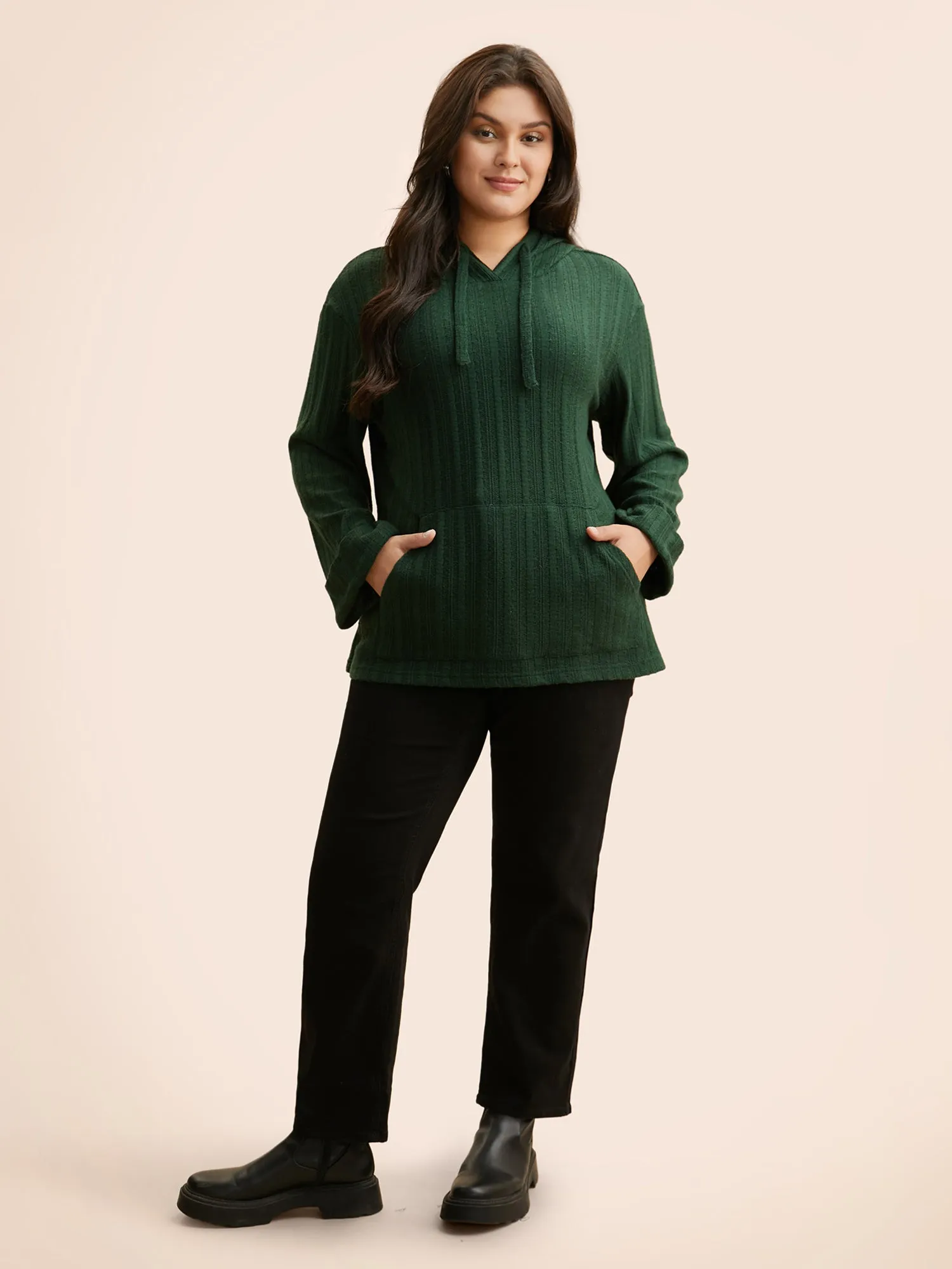 Supersoft Essentials Textured Hooded Roll Sleeve Sweatshirt sold by Bloomchic product image thumbnail 2