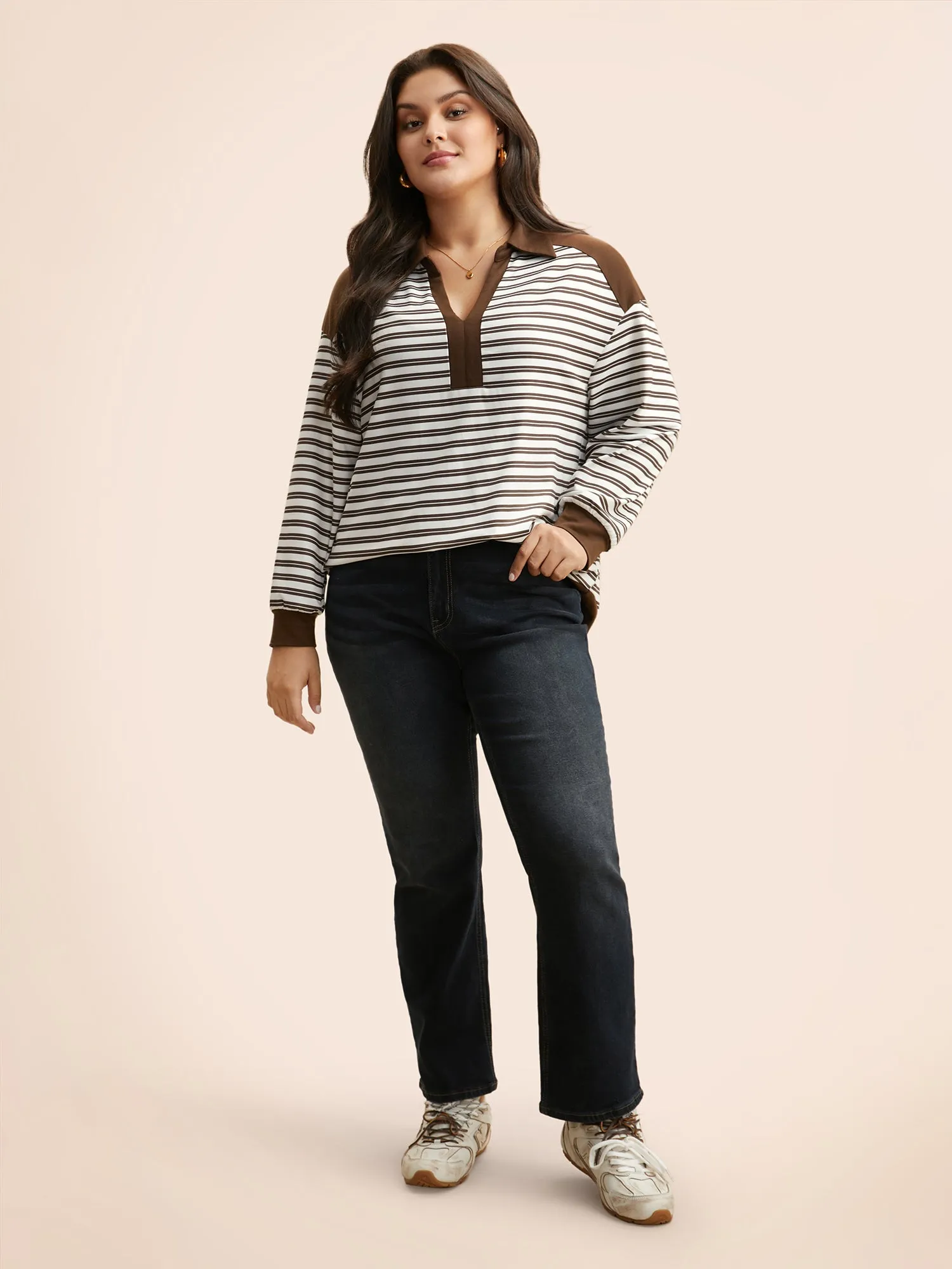 Striped Patchwork Arc Hem Sweatshirt sold by Bloomchic product image thumbnail 3