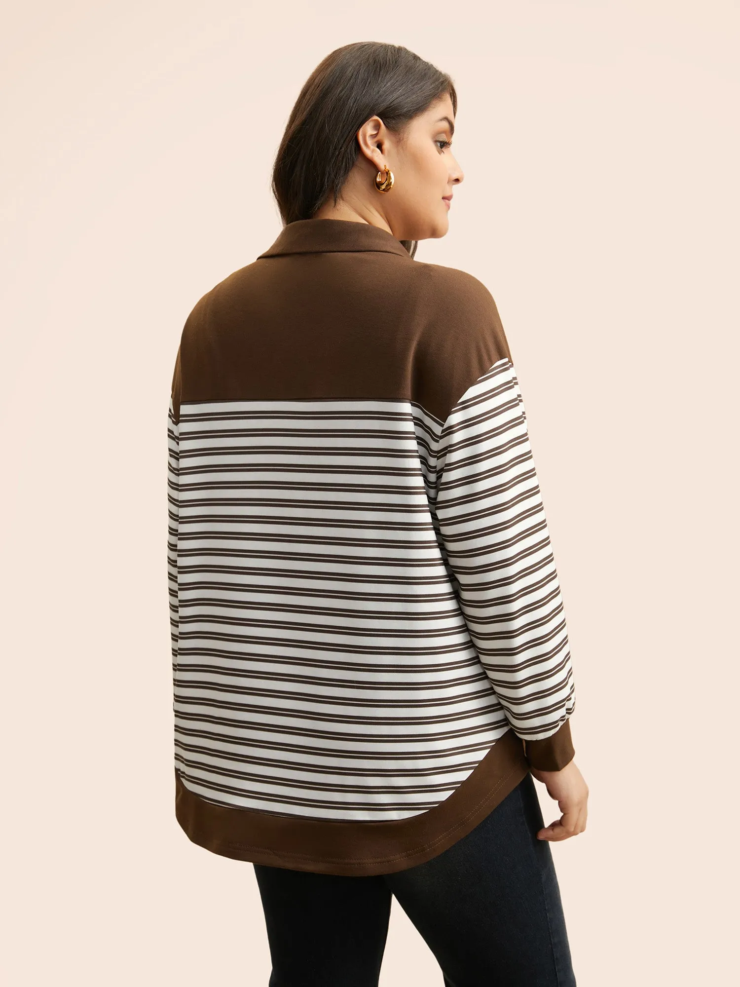 Striped Patchwork Arc Hem Sweatshirt sold by Bloomchic product image thumbnail 2