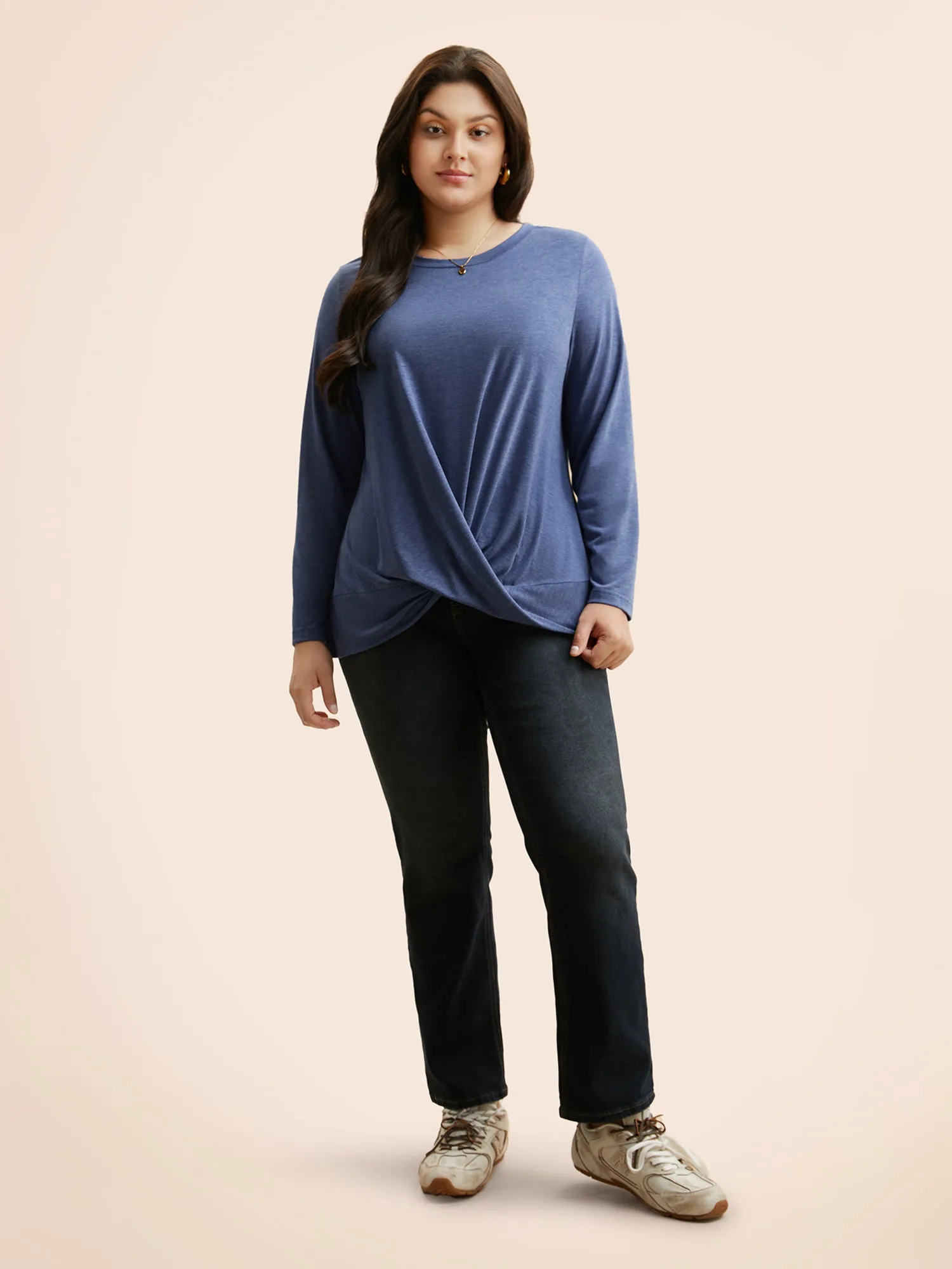 Solid Crew Neck Twist Front T-shirt sold by Bloomchic product image thumbnail 3