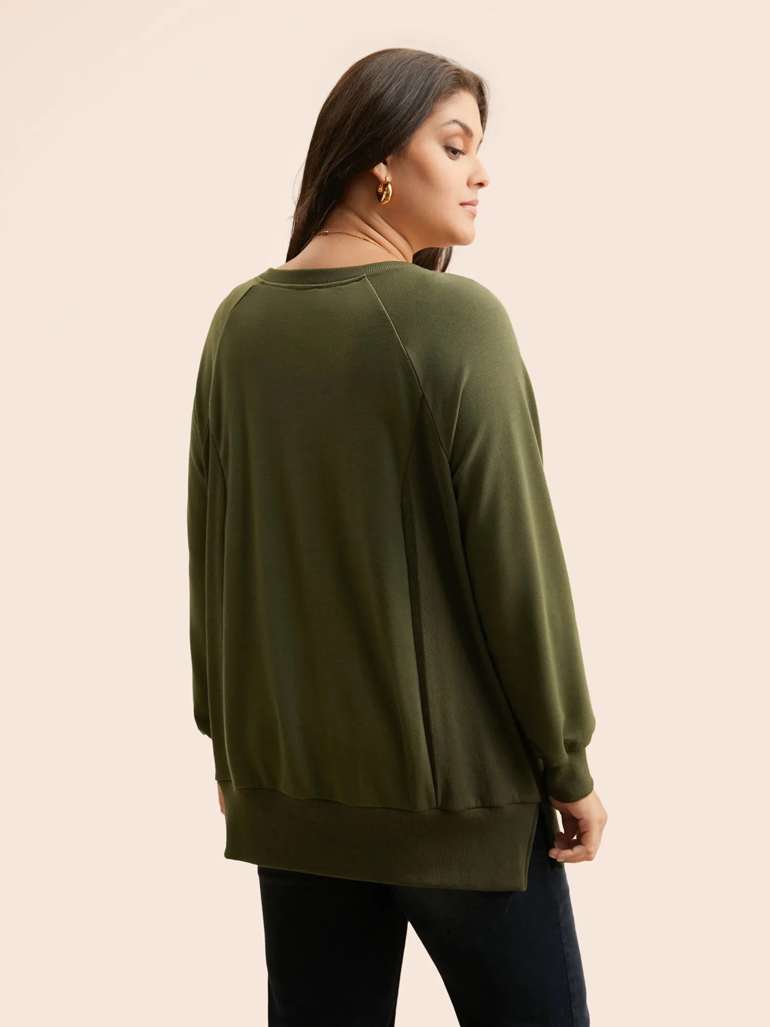 Crew Neck Patchwork Split Hem T-shirt sold by Bloomchic product image thumbnail 2
