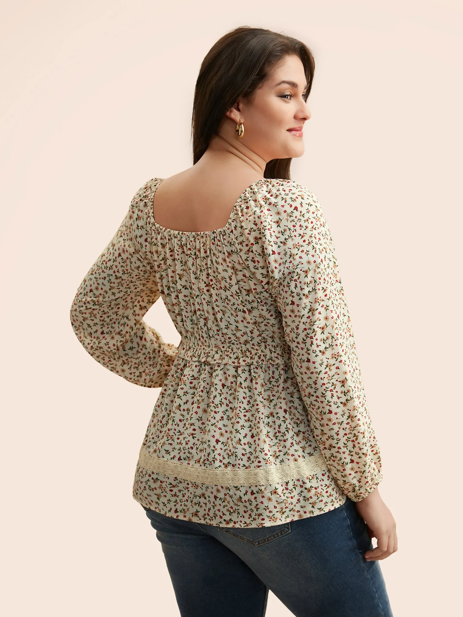 Ditsy Floral Lace Panel Ruffle Trim Blouse sold by Bloomchic product image thumbnail 3