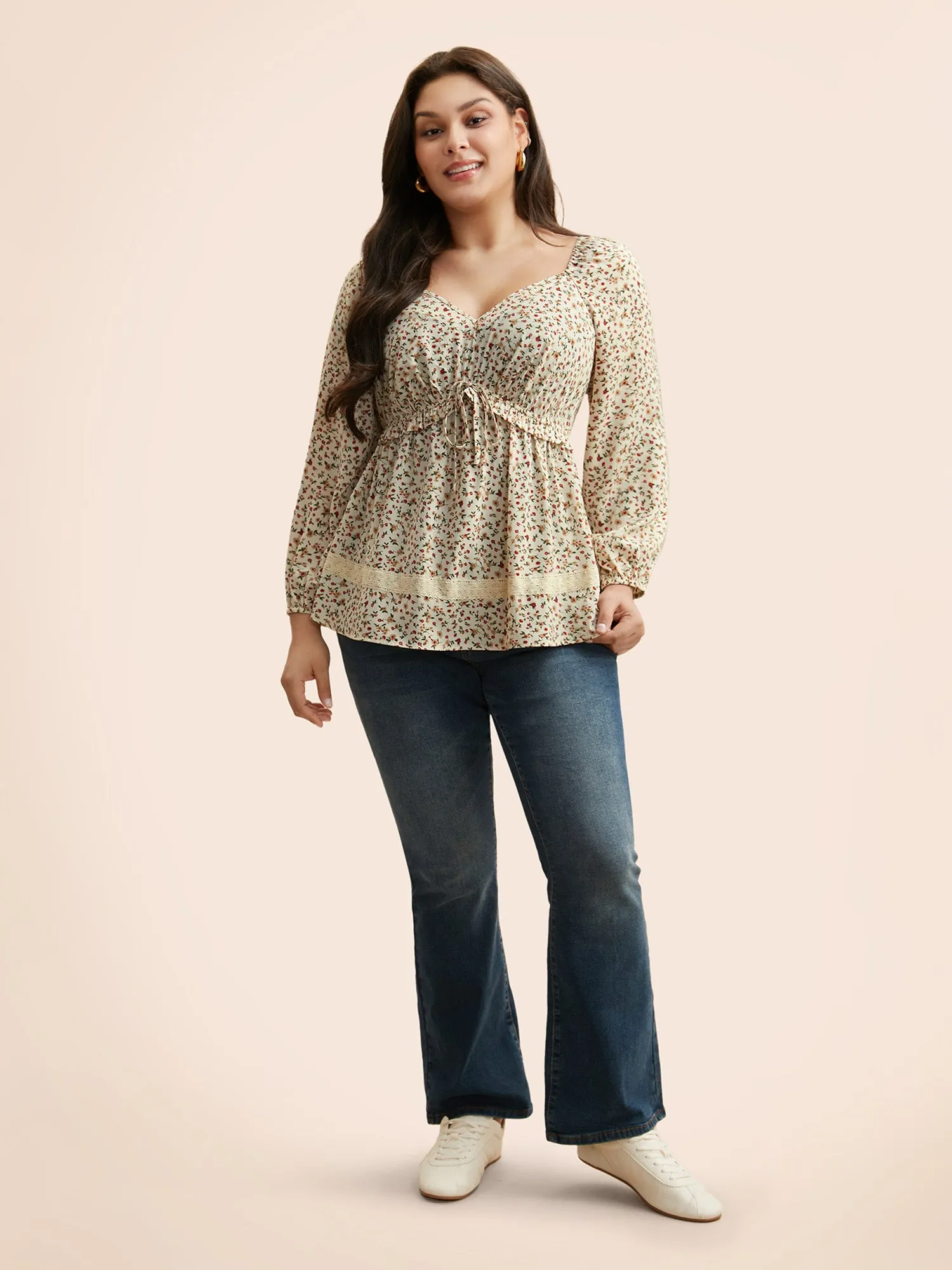 Ditsy Floral Lace Panel Ruffle Trim Blouse sold by Bloomchic product image thumbnail 2