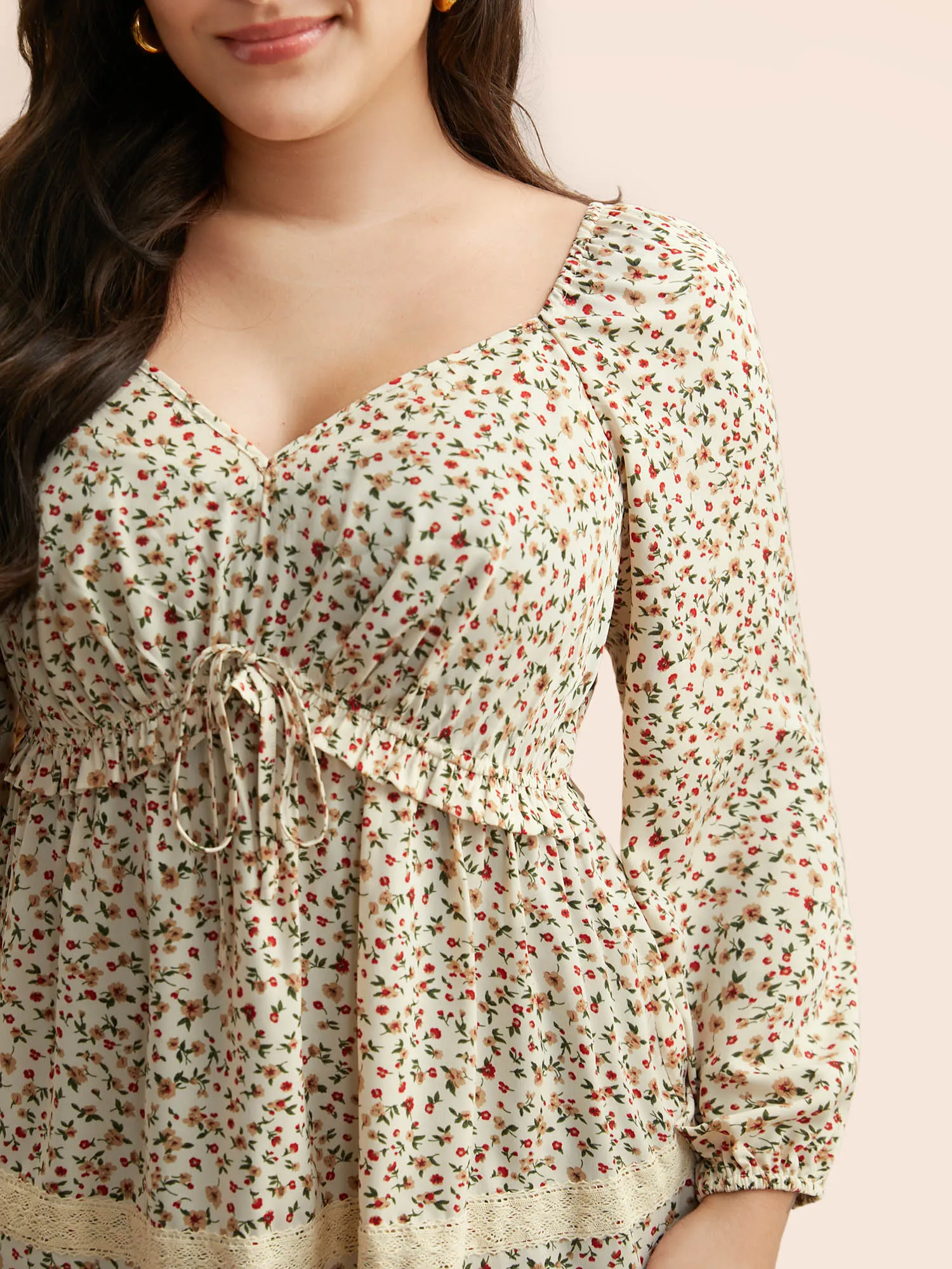 Ditsy Floral Lace Panel Ruffle Trim Blouse sold by Bloomchic product image thumbnail 4