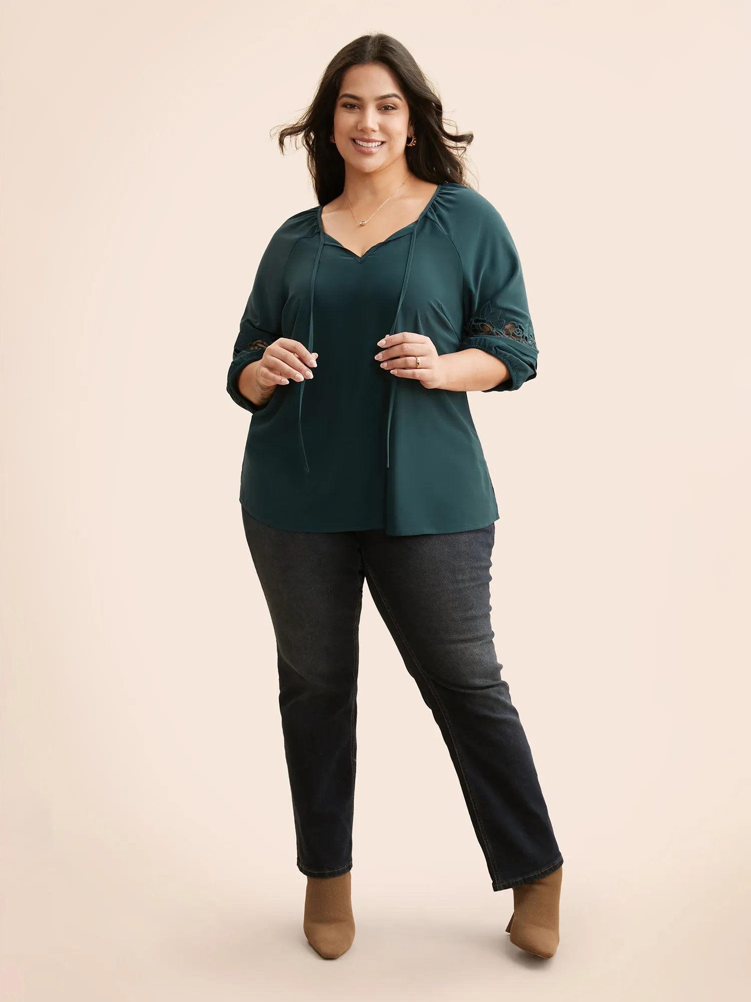 Broderie Anglaise Gathered Tie Knot Blouse sold by Bloomchic product image thumbnail 2