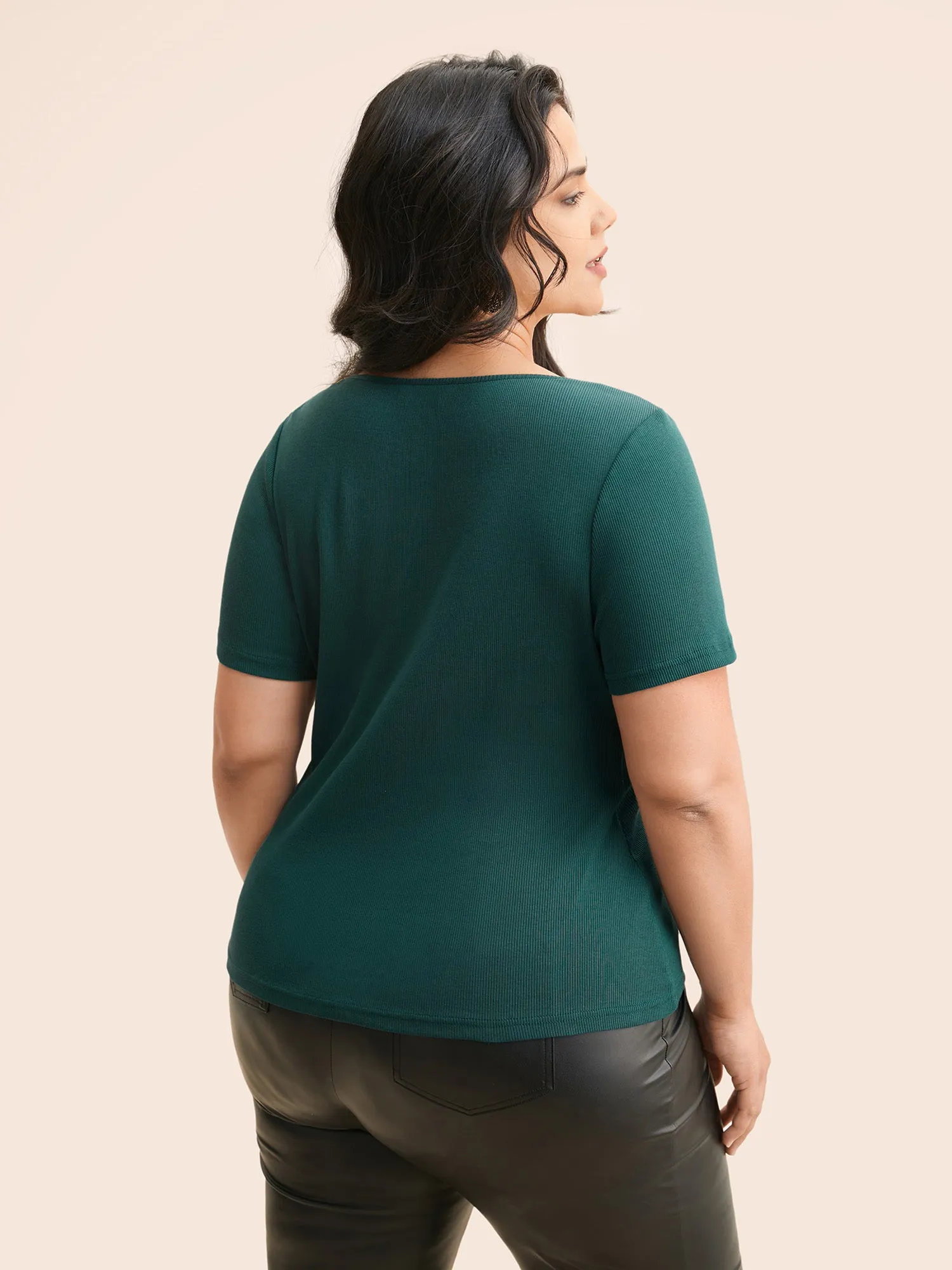 Heart Neckline Texture Lace Up T-shirt sold by Bloomchic product image thumbnail 2