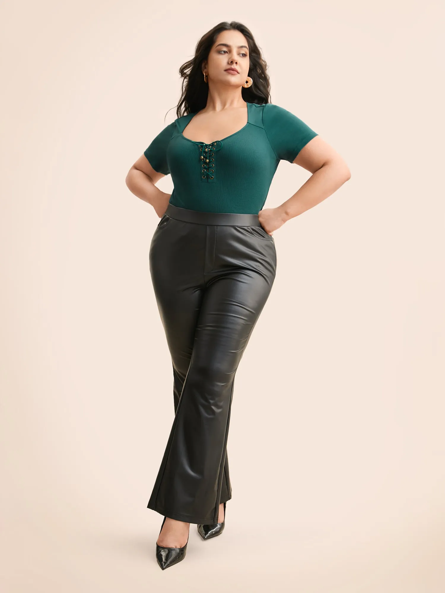 Heart Neckline Texture Lace Up T-shirt sold by Bloomchic product image thumbnail 3