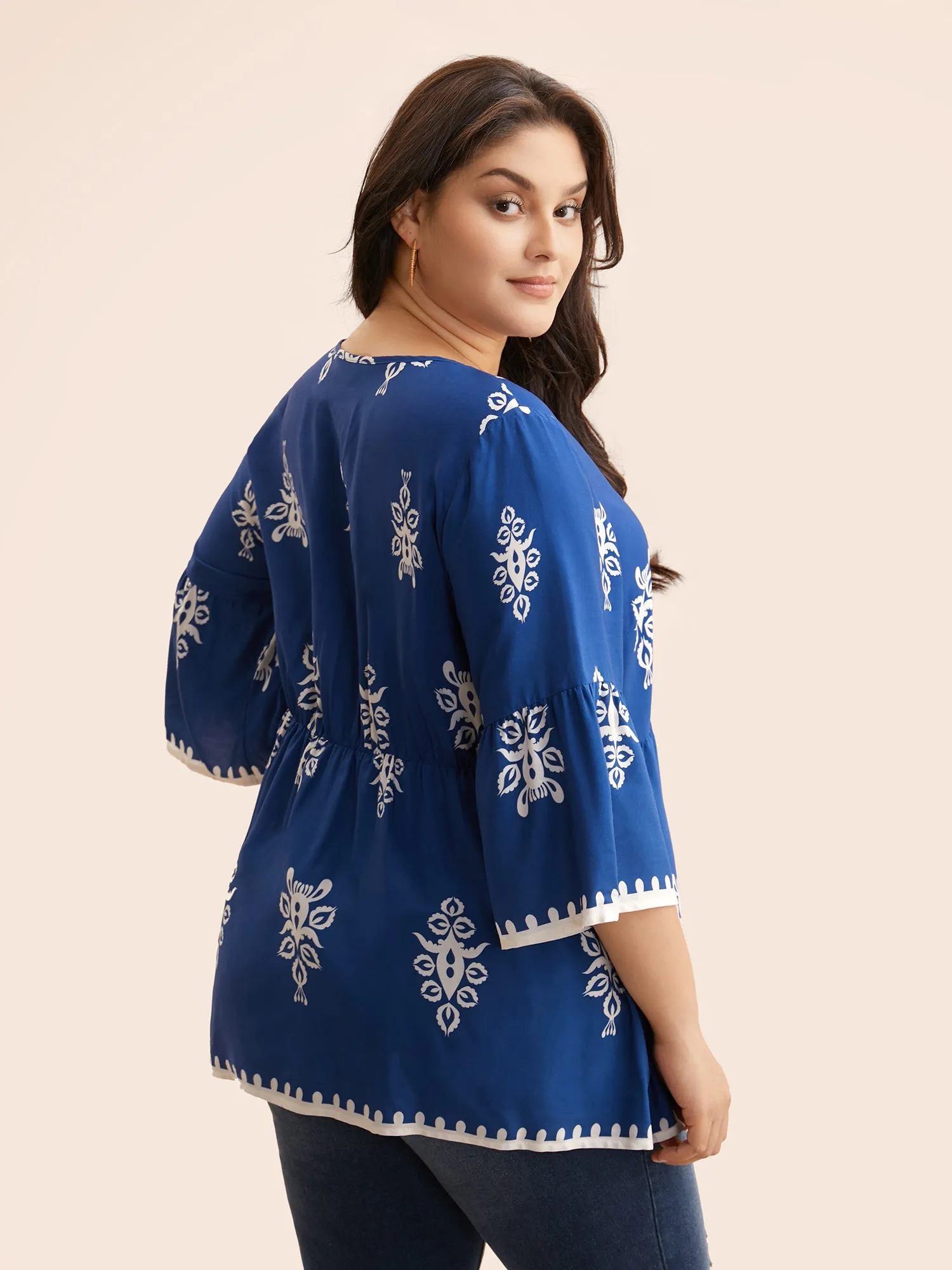 Boho Print V Neck Gathered Blouse sold by Bloomchic product image thumbnail 5