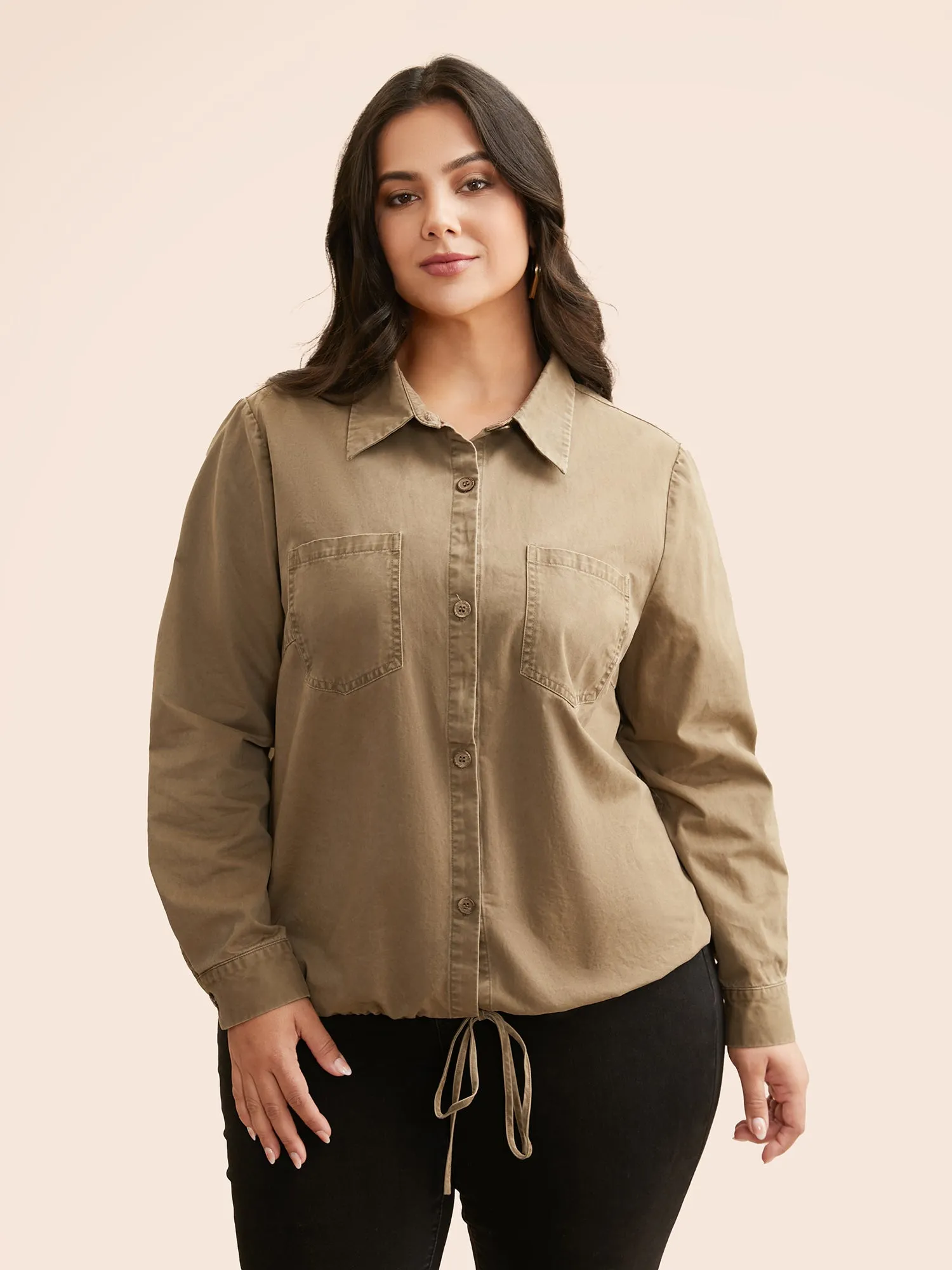 Vintage Patched Pocket Drawstring Shirt sold by Bloomchic