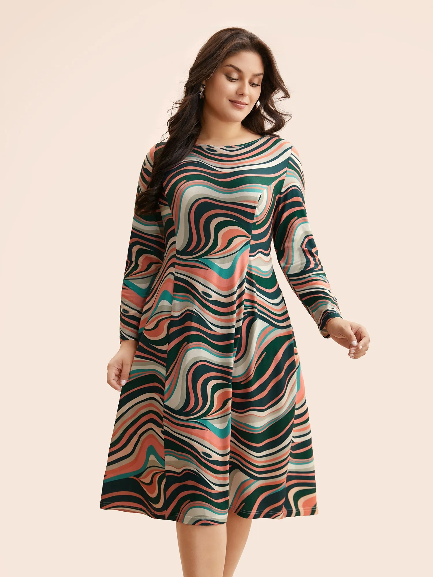 Water Ripple Boat Neck Midi Dress sold by Bloomchic
