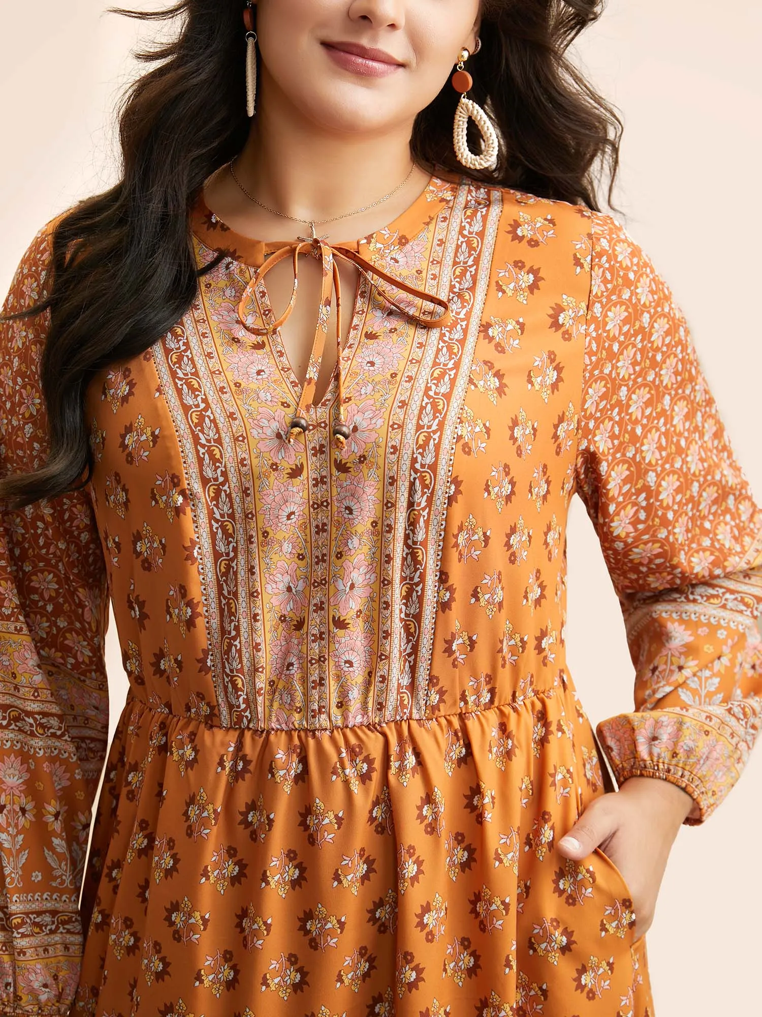 Boho Print Tie Knot Midi Dress sold by Bloomchic product image thumbnail 4