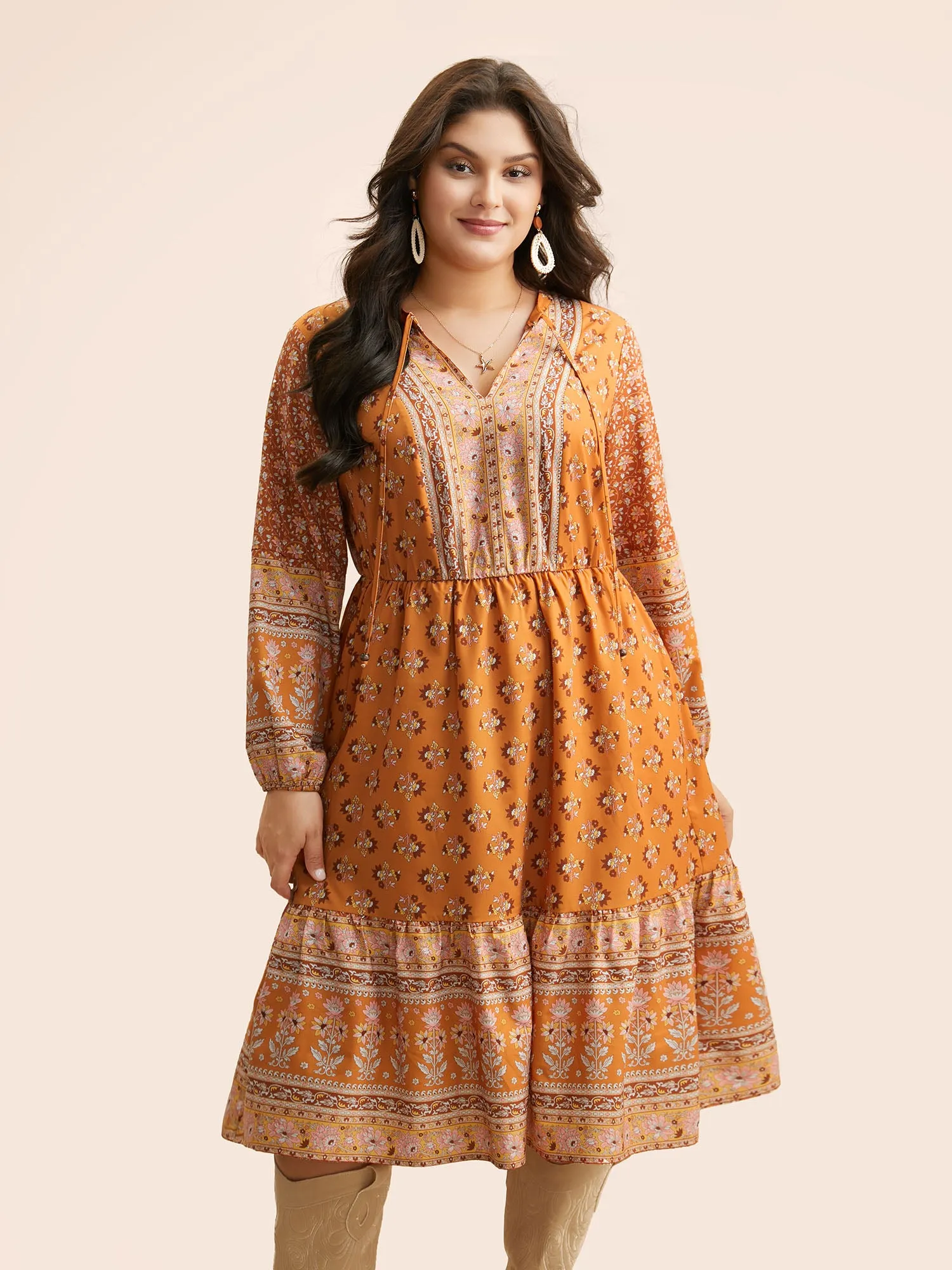 Boho Print Tie Knot Midi Dress sold by Bloomchic